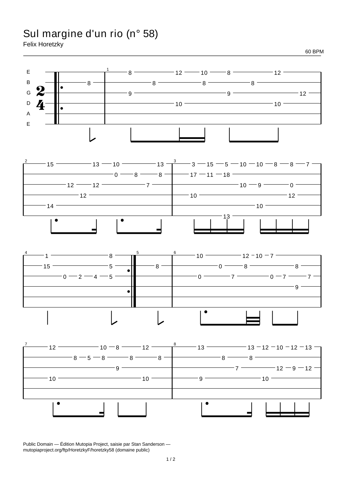 Sul margine d'un rio (No. 58) — Guitar Tab