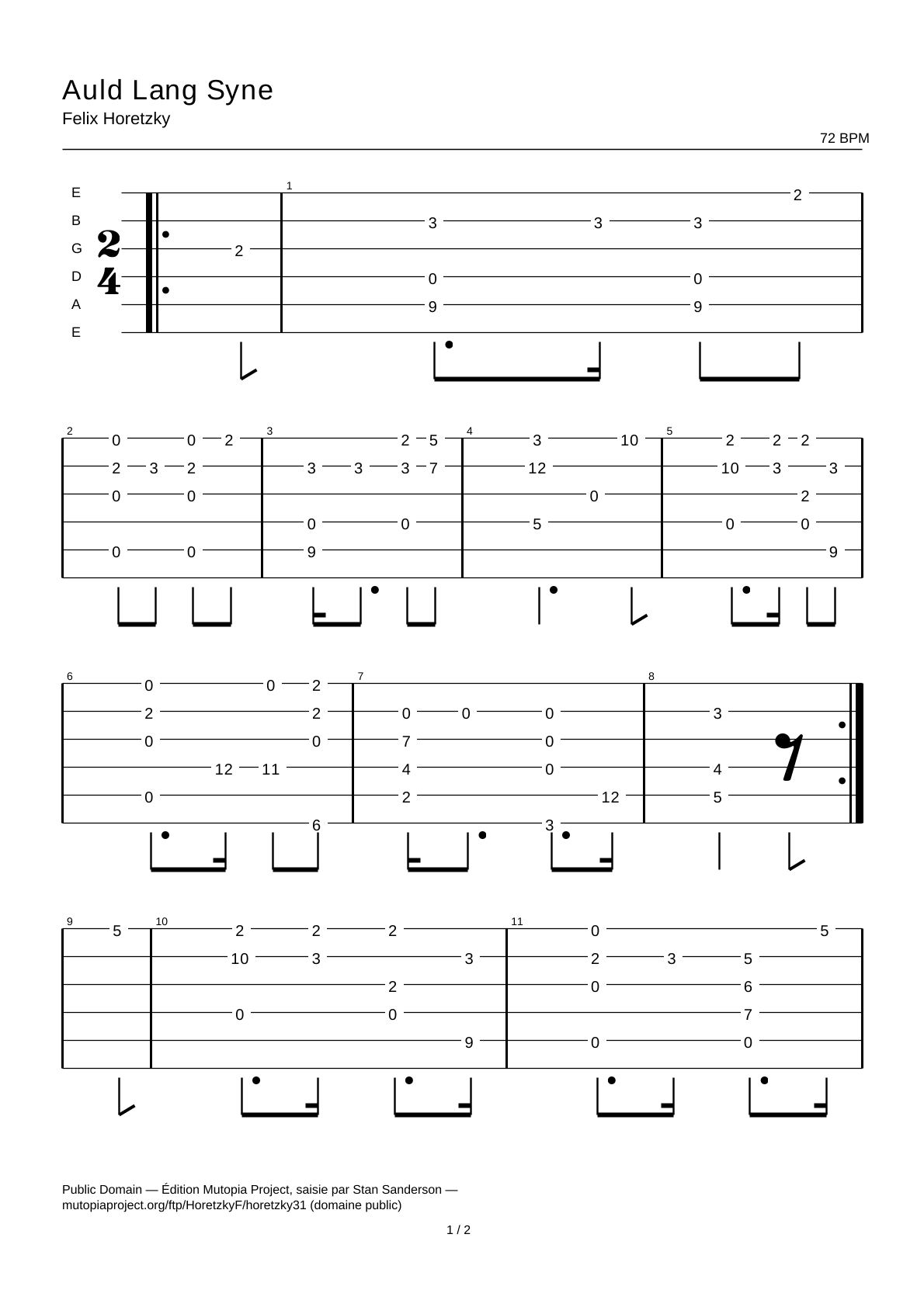 Auld Lang Syne — Tablature guitare
