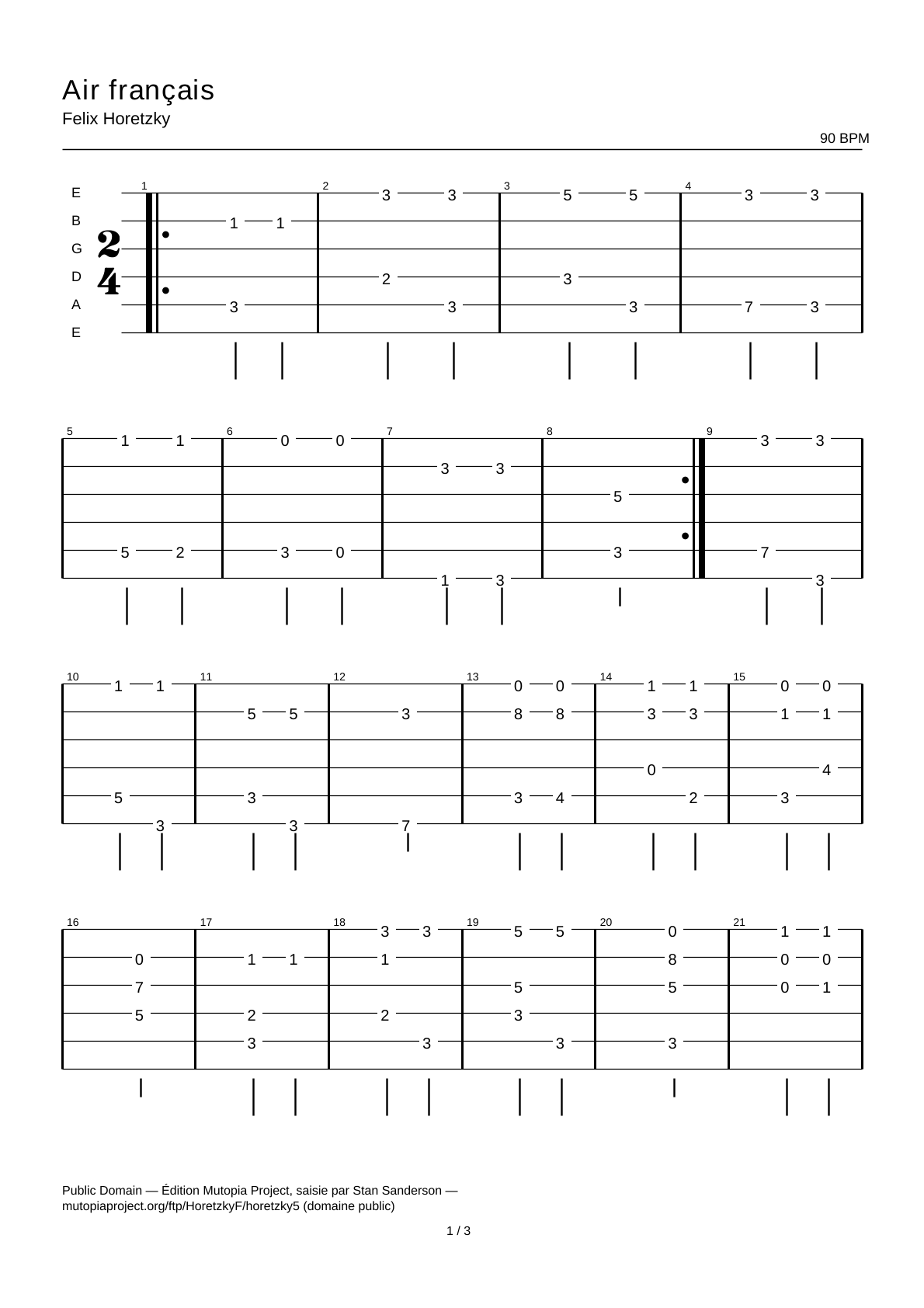 Aire francés — Tablatura de guitarra