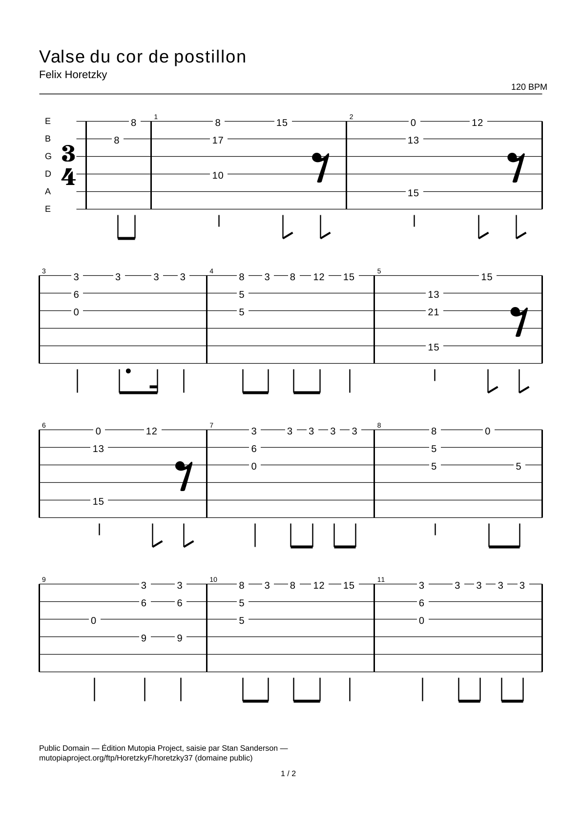 Valse du cor de postillon — Tablature guitare