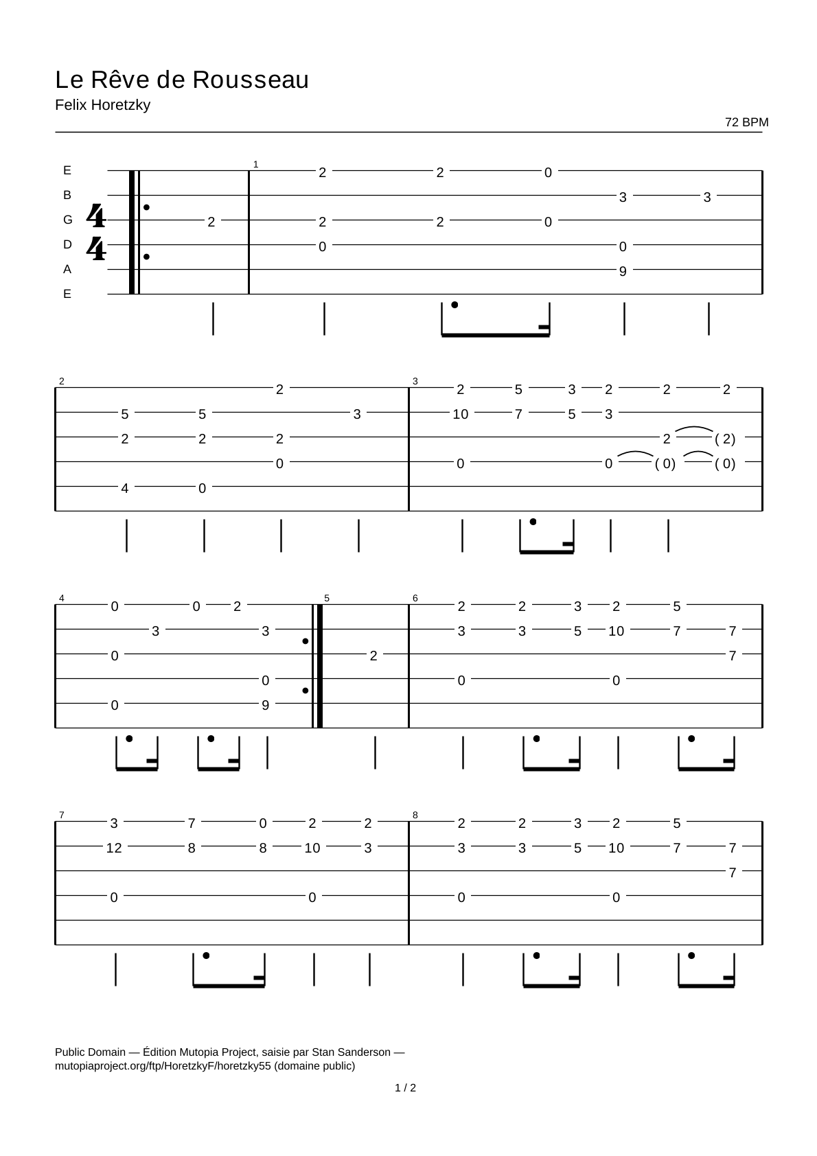 Le Rêve de Rousseau — Tablature guitare