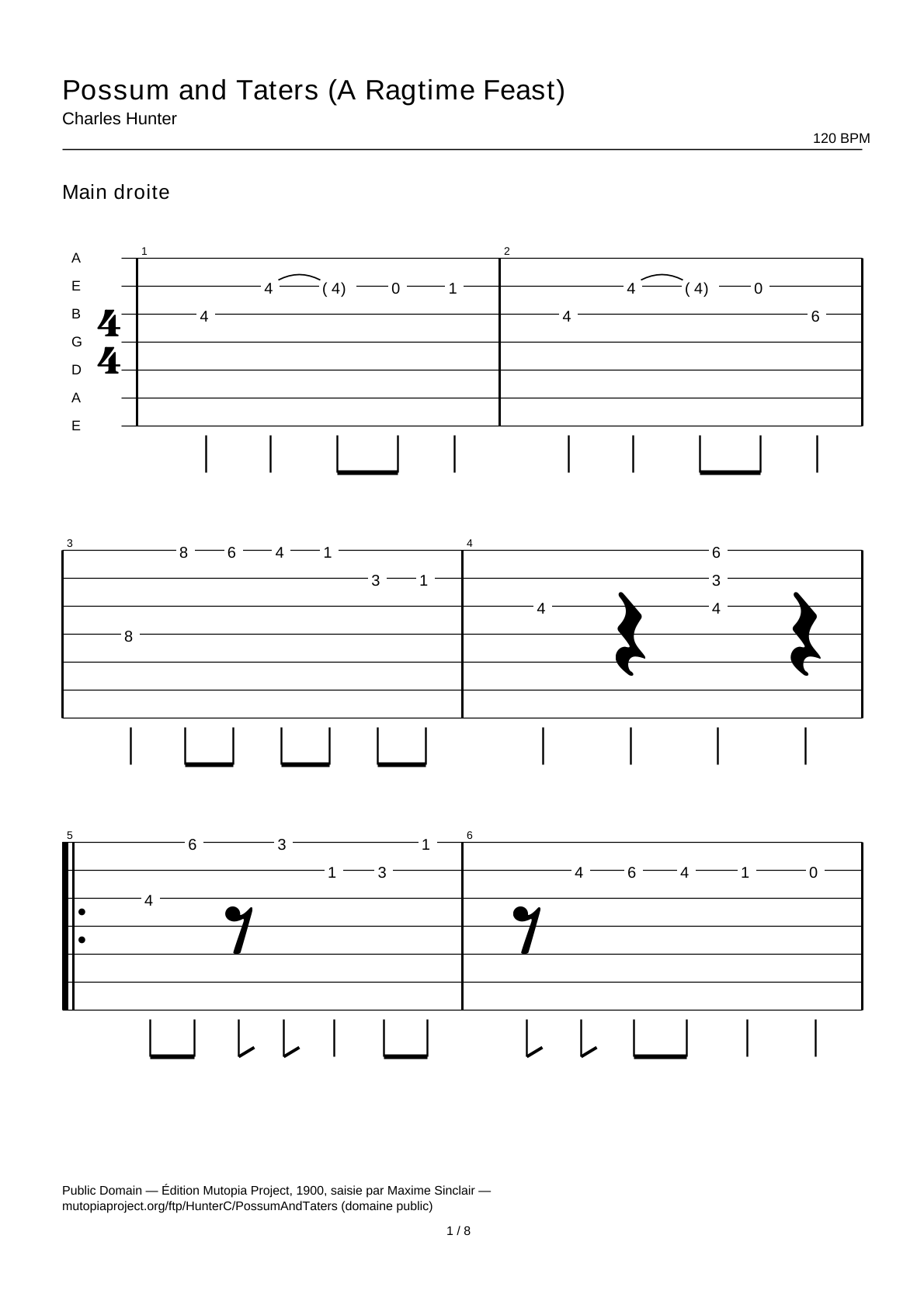 Possum and Taters (A Ragtime Feast) — Tablatura de guitarra