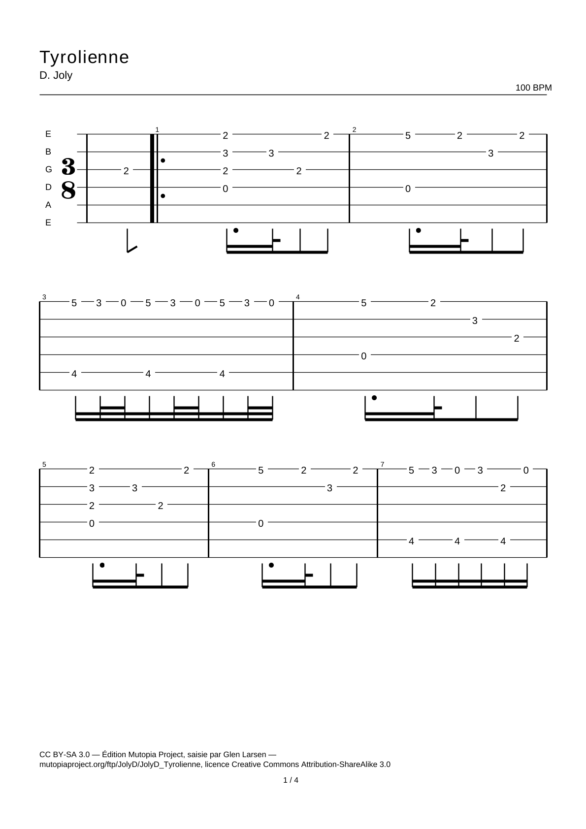 Tyrolienne — Guitar Tab