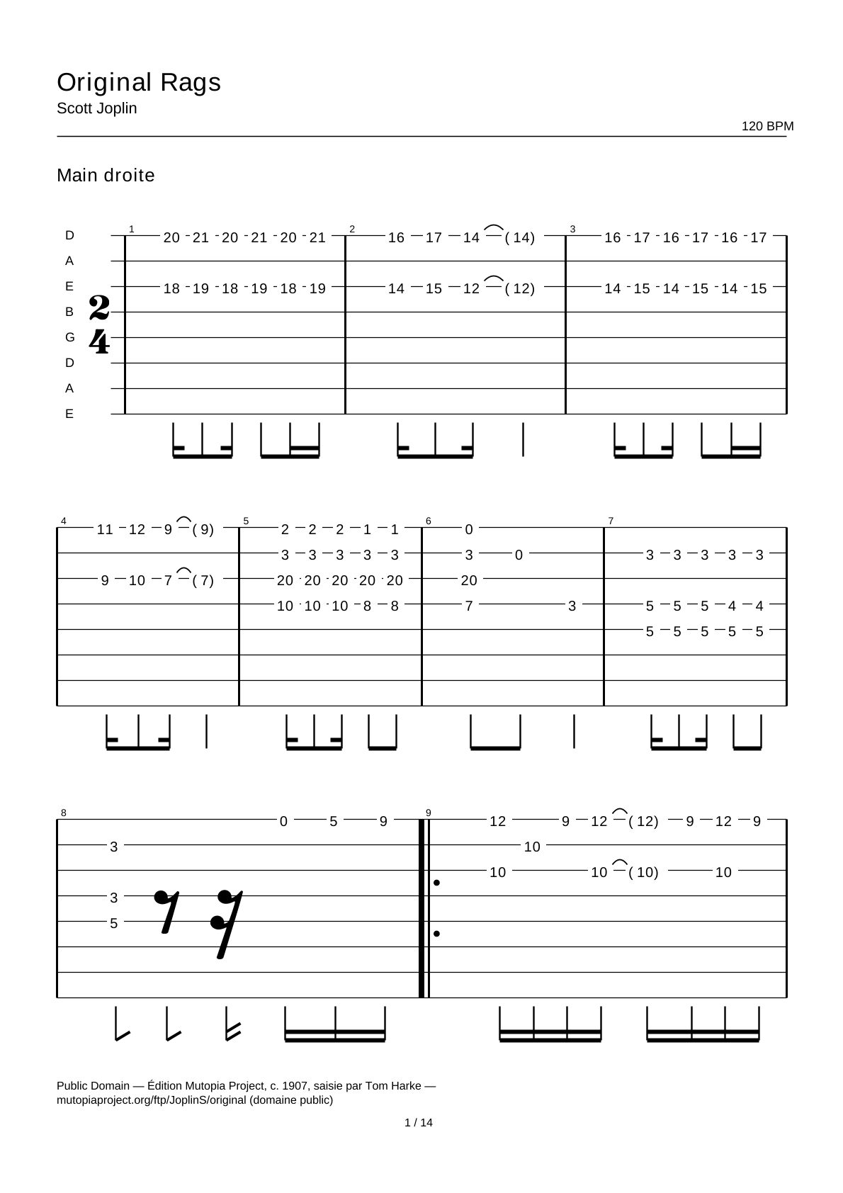 Original Rags — Guitar Tab