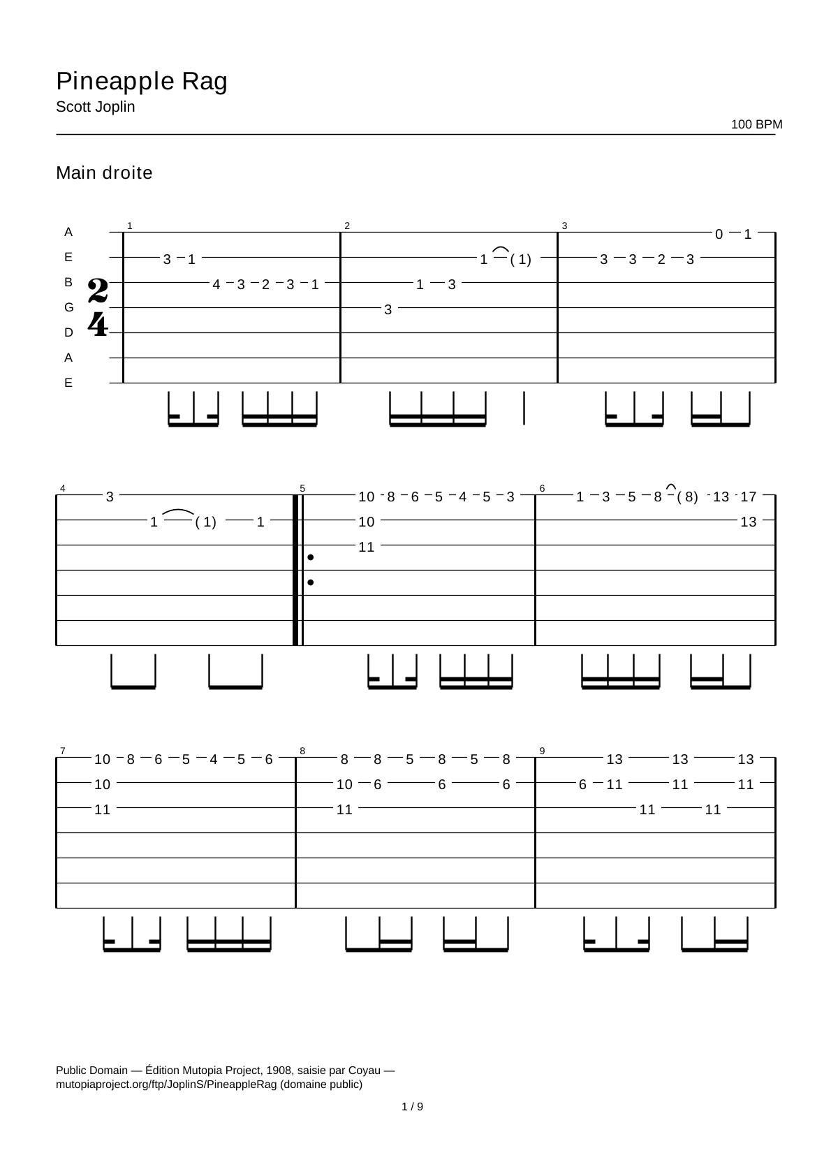Pineapple Rag — Guitar Tab