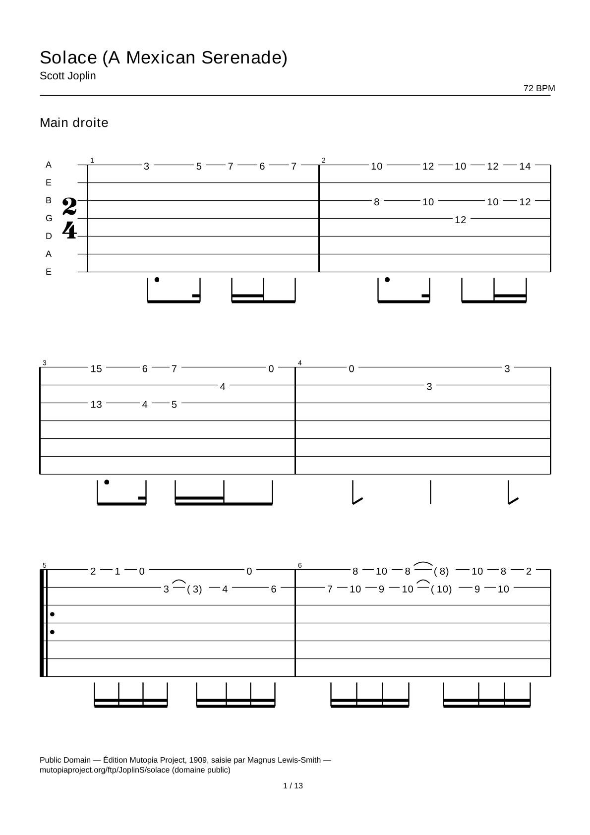 Solace (A Mexican Serenade) — Tablatura de guitarra