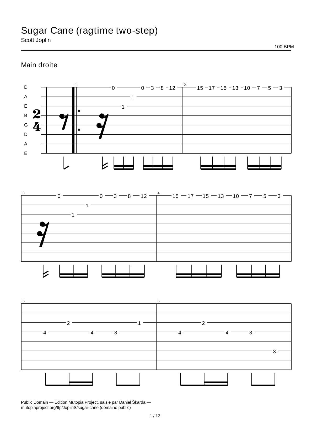 Sugar Cane (a ragtime two-step) — Guitar Tab