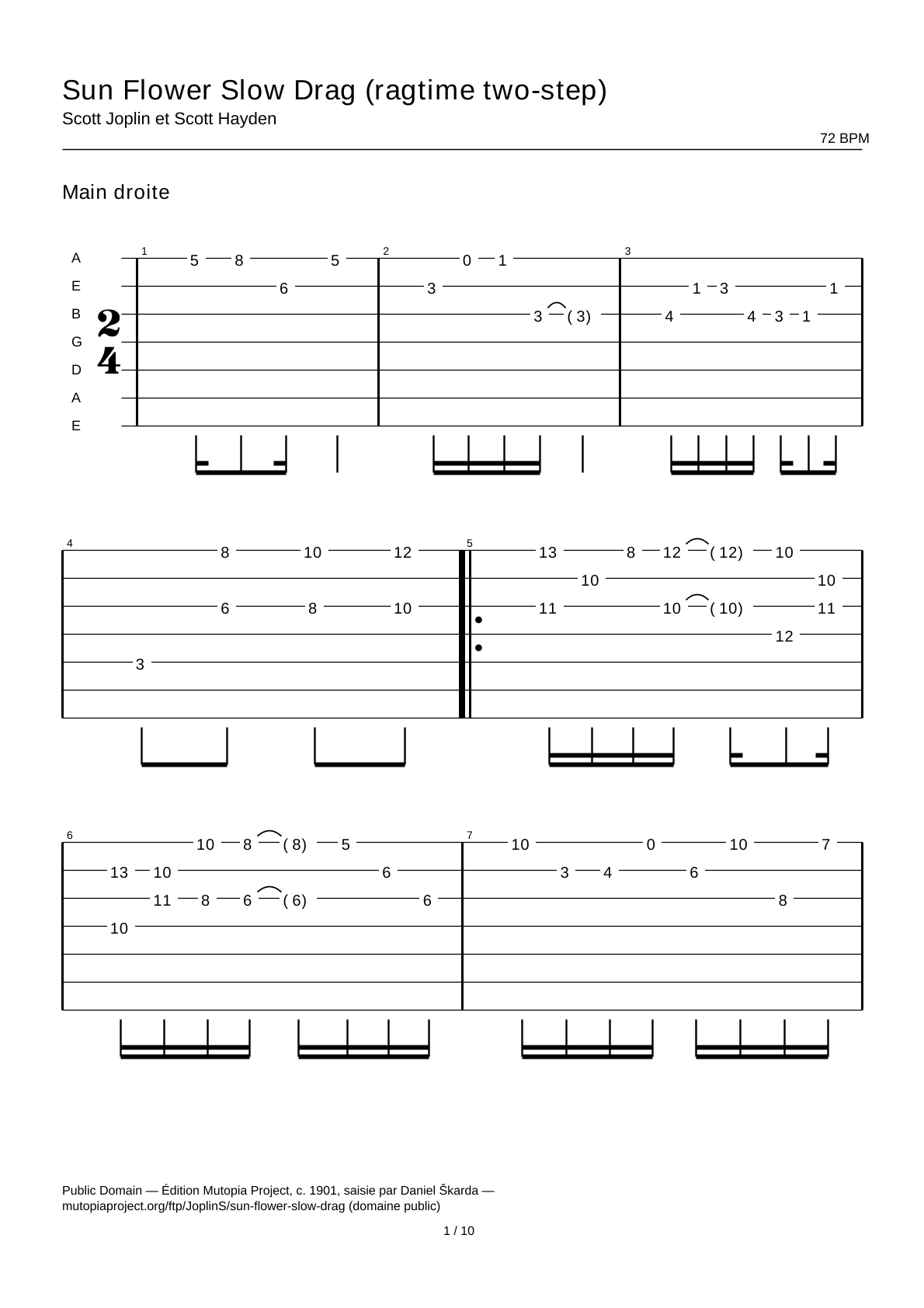 Sun Flower Slow Drag (ragtime two-step) — Tablatura de guitarra