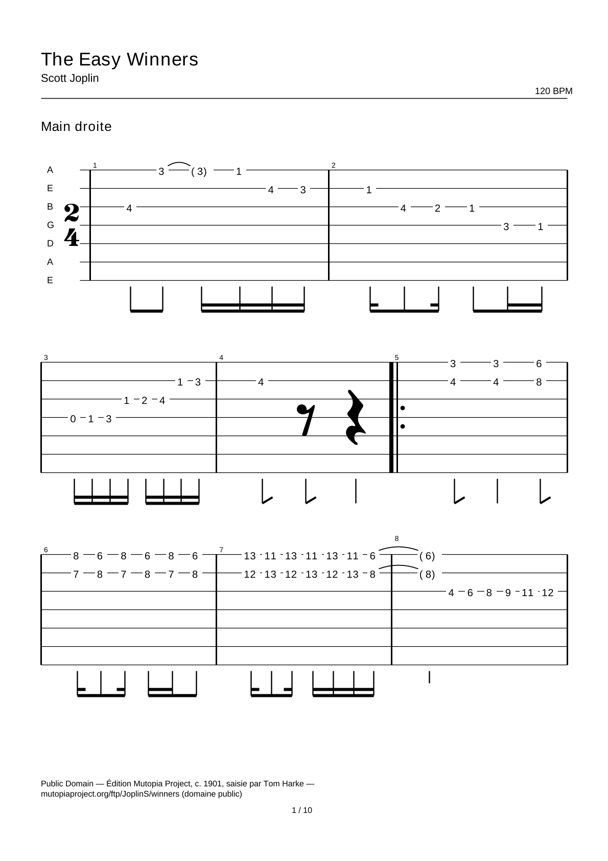 The Easy Winners — Tablatura de guitarra