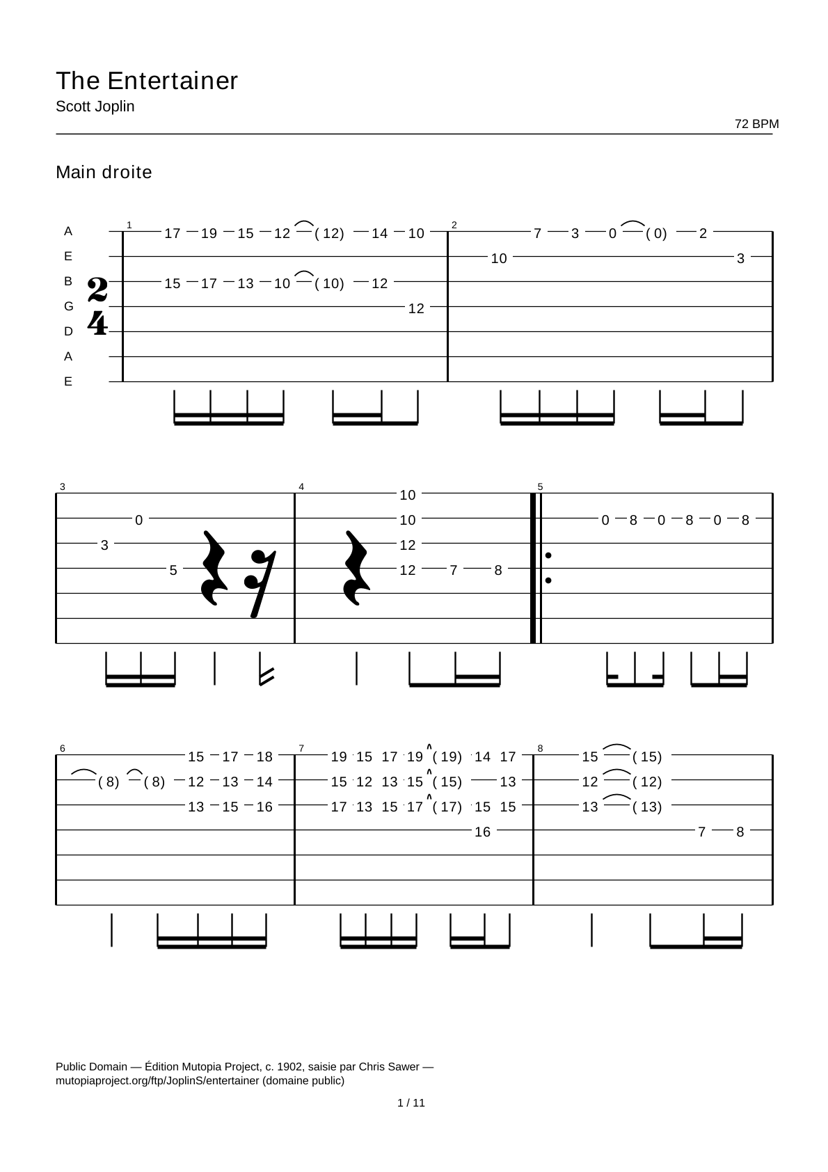 The Entertainer — Guitar Tab