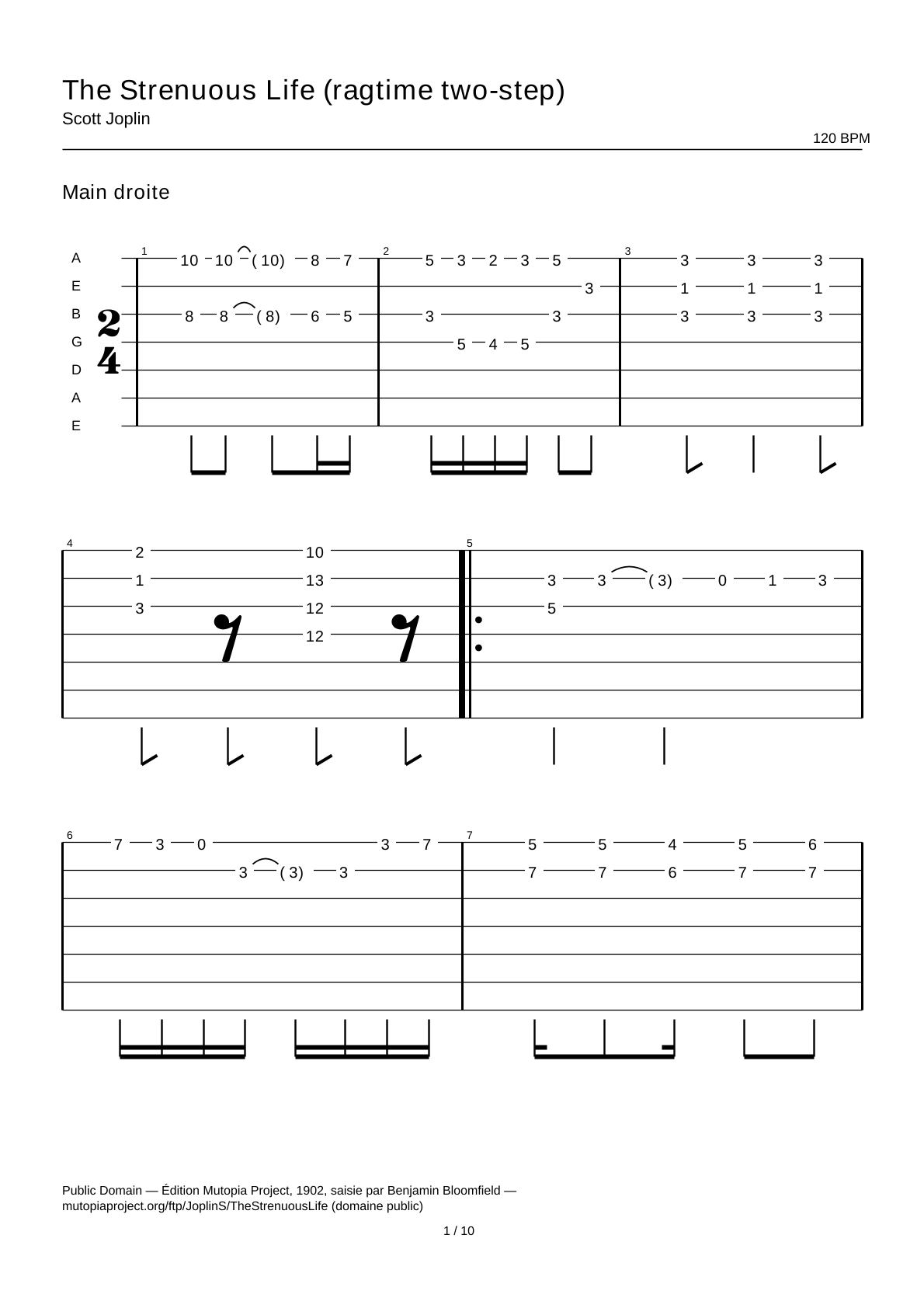 The Strenuous Life (a ragtime two-step) — Guitar Tab