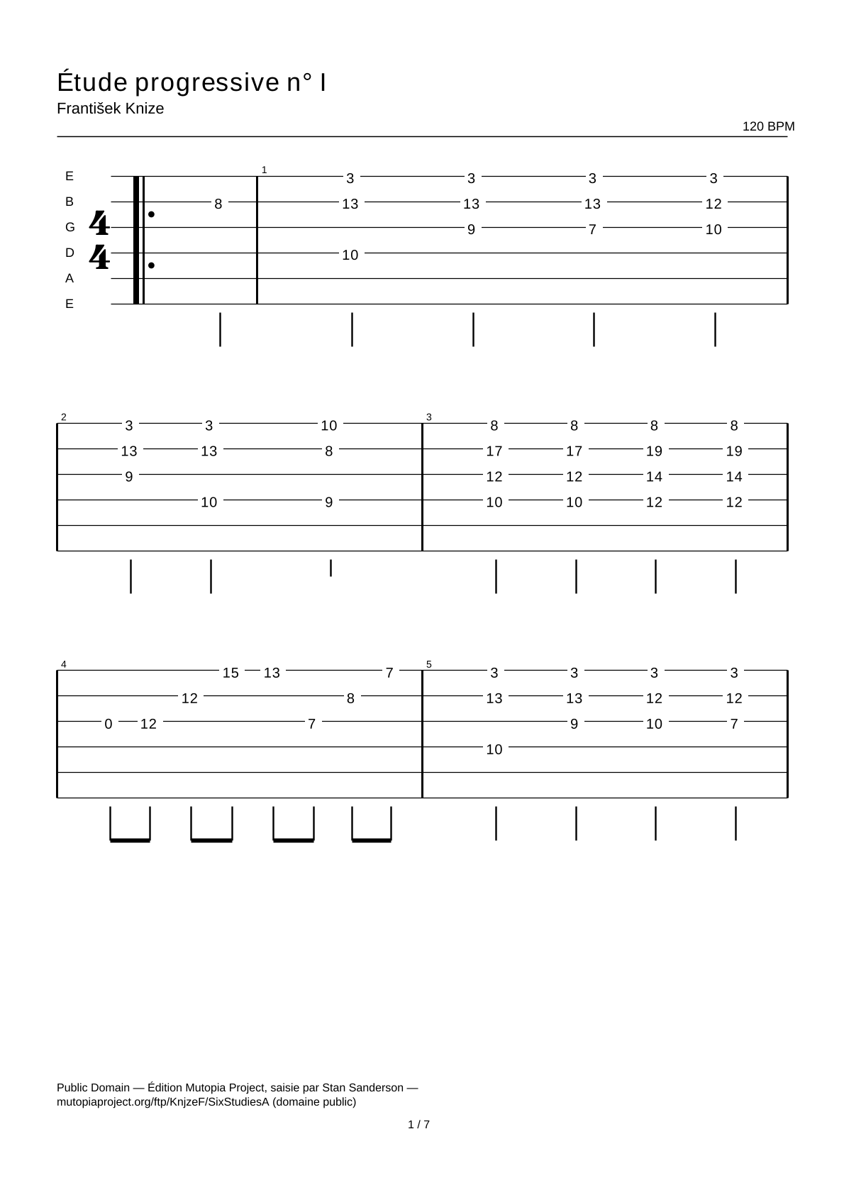 Estudio progresivo n.º I — Tablatura de guitarra