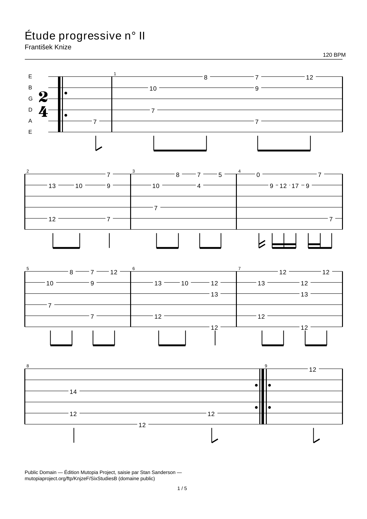 Étude progressive n° II — Tablature guitare