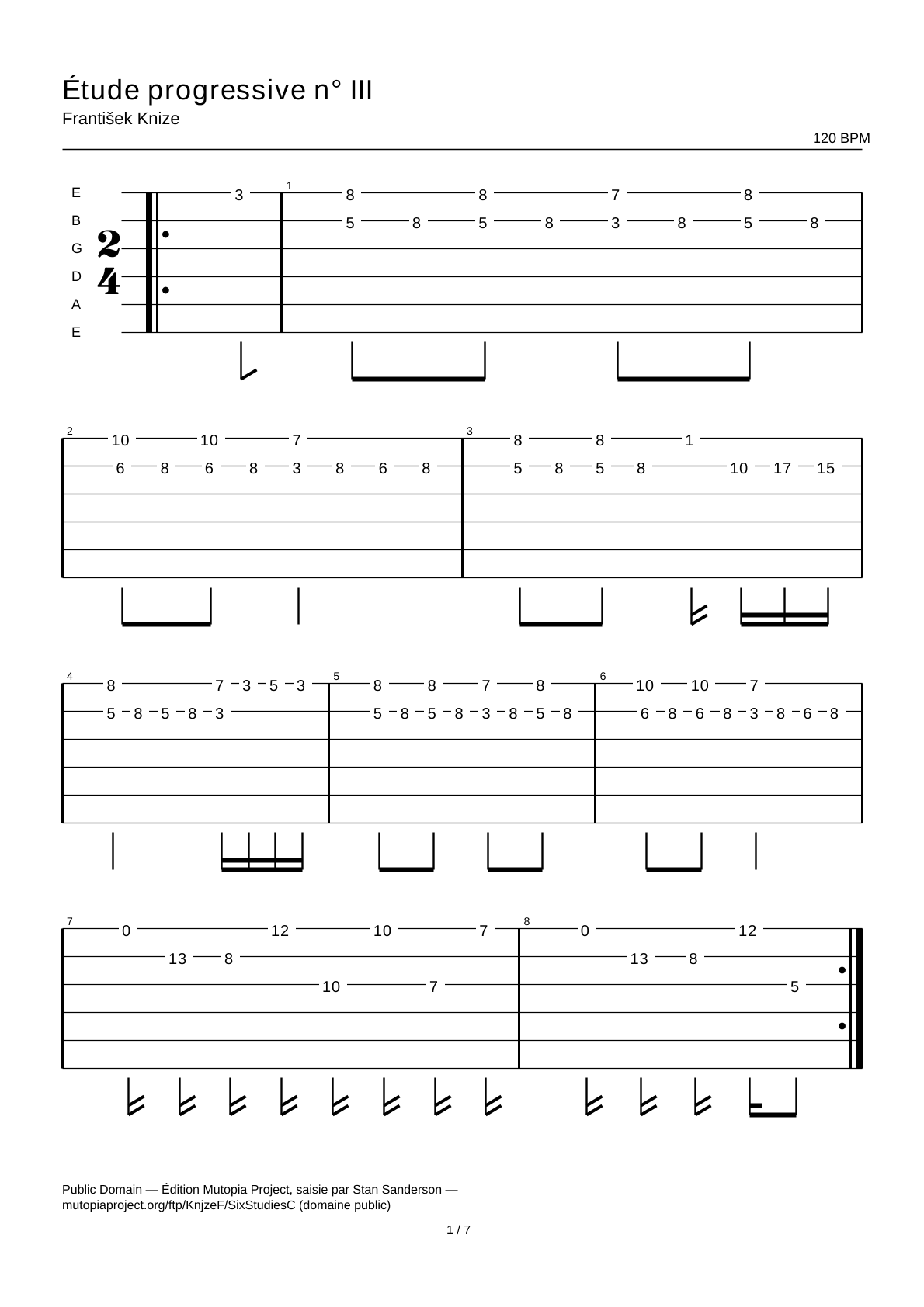 Estudio progresivo n.º III — Tablatura de guitarra