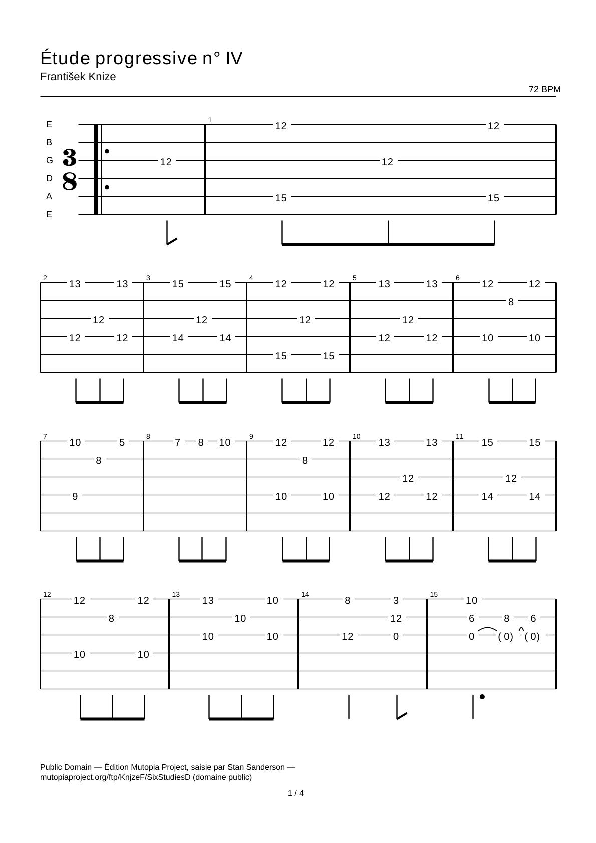 Estudio progresivo n.º IV — Tablatura de guitarra
