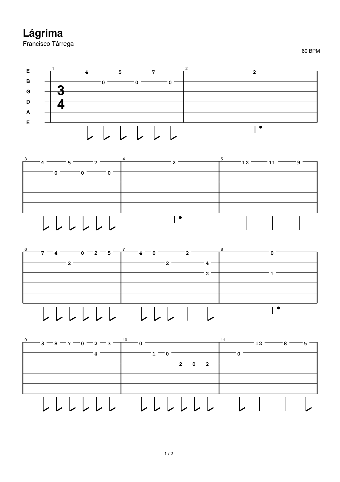 Lágrima — tablature, page 1