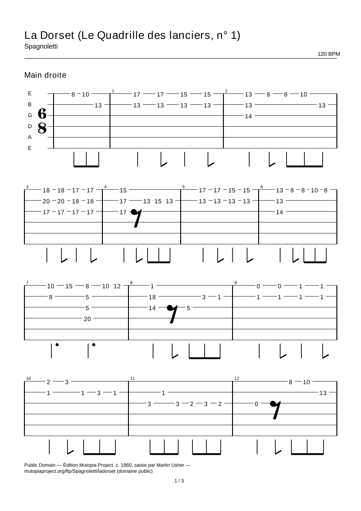 La Dorset (The Lancers' Quadrilles, No. 1) — Guitar Tab
