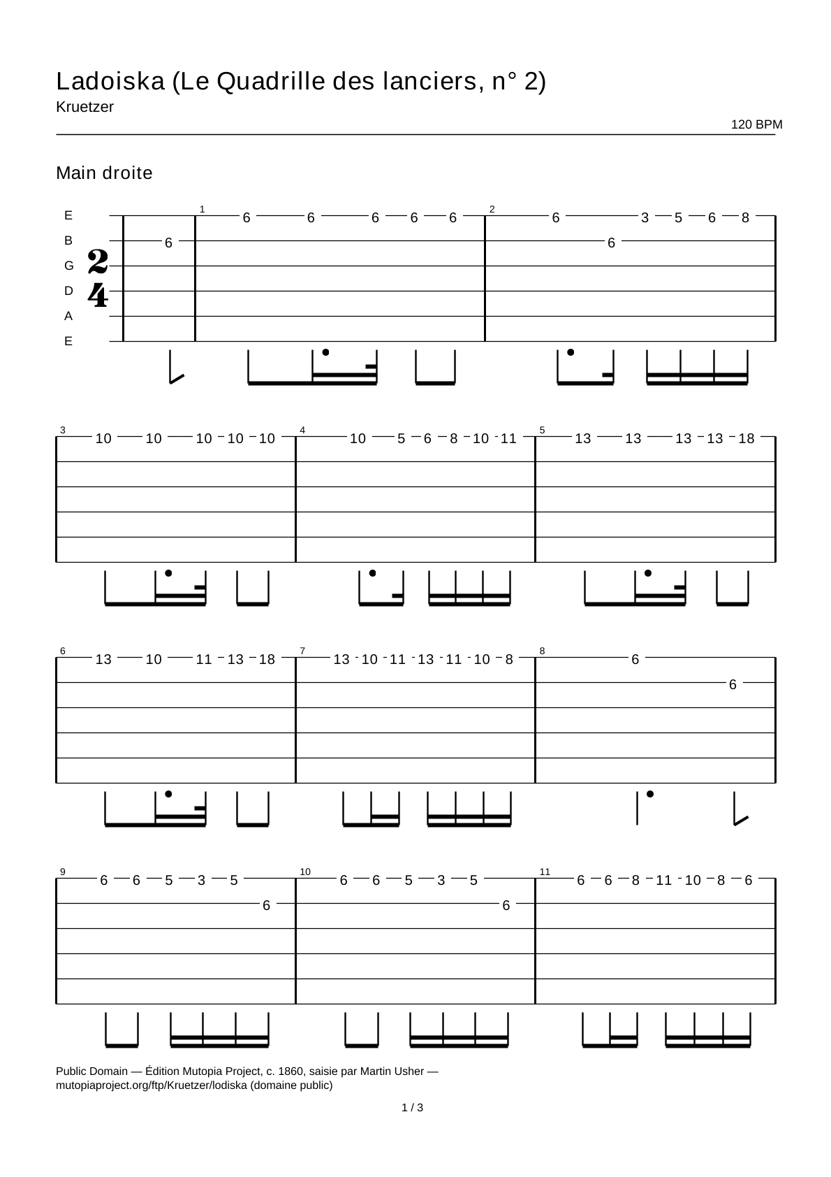 Ladoiska (Los lanceros, n.º 2) — Tablatura de guitarra