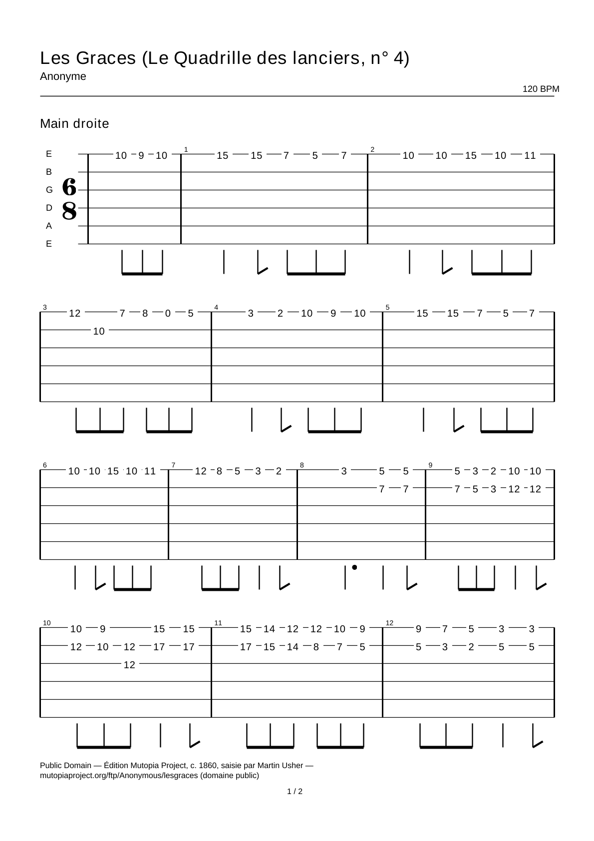 Les Graces (The Lancers' Quadrilles, No. 4) — Guitar Tab