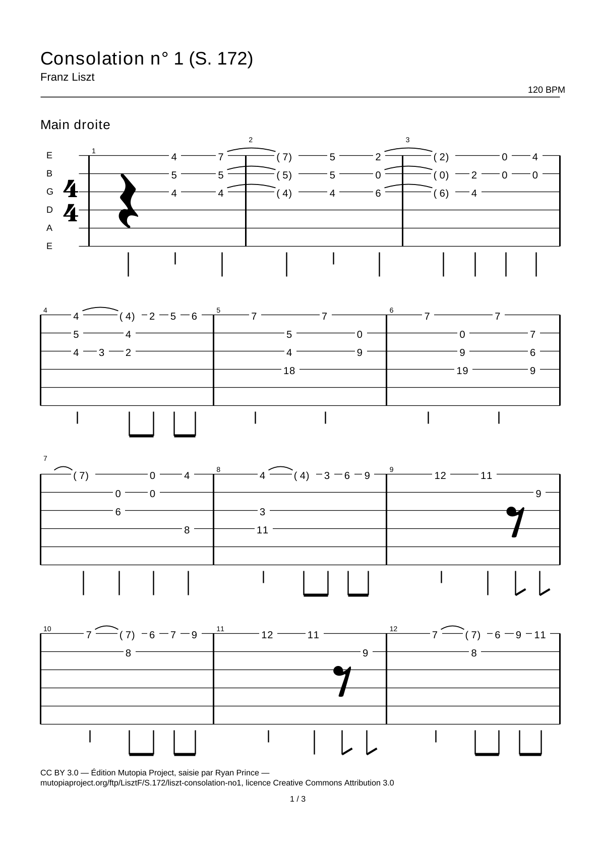 Consolation No. 1 (S. 172) — Guitar Tab
