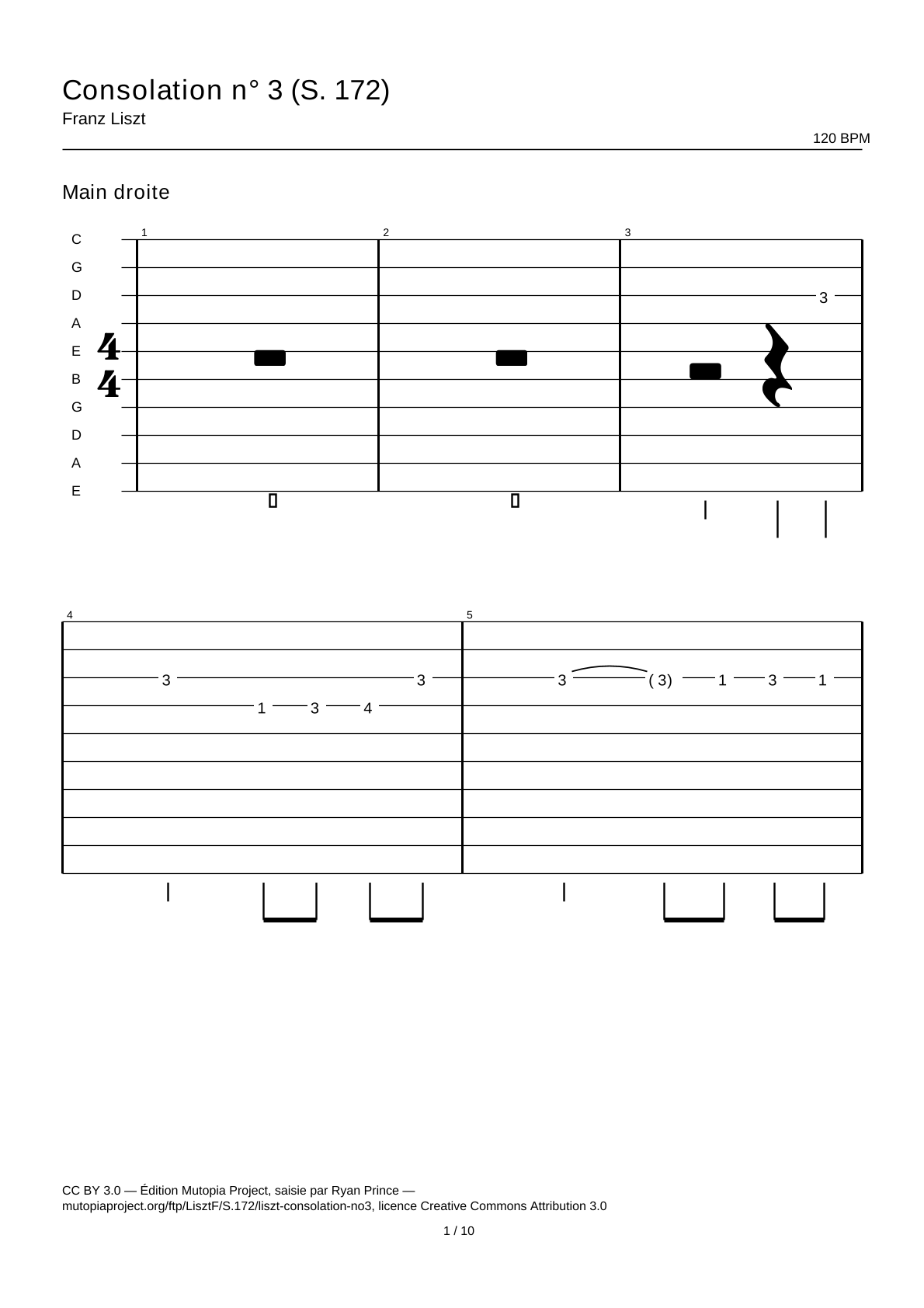 Consolación n.º 3 (S. 172) — Tablatura de guitarra