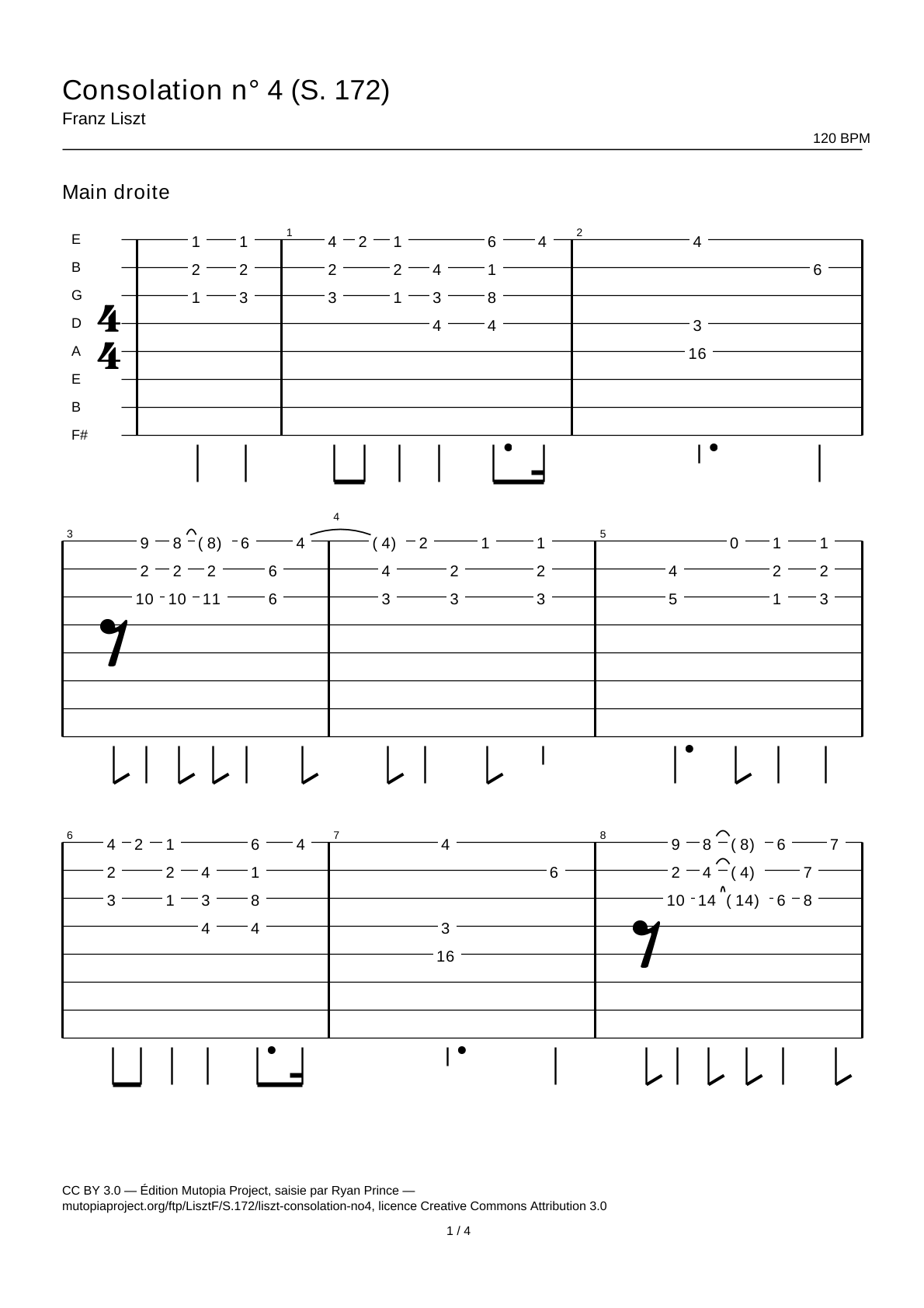 Consolación n.º 4 (S. 172) — Tablatura de guitarra