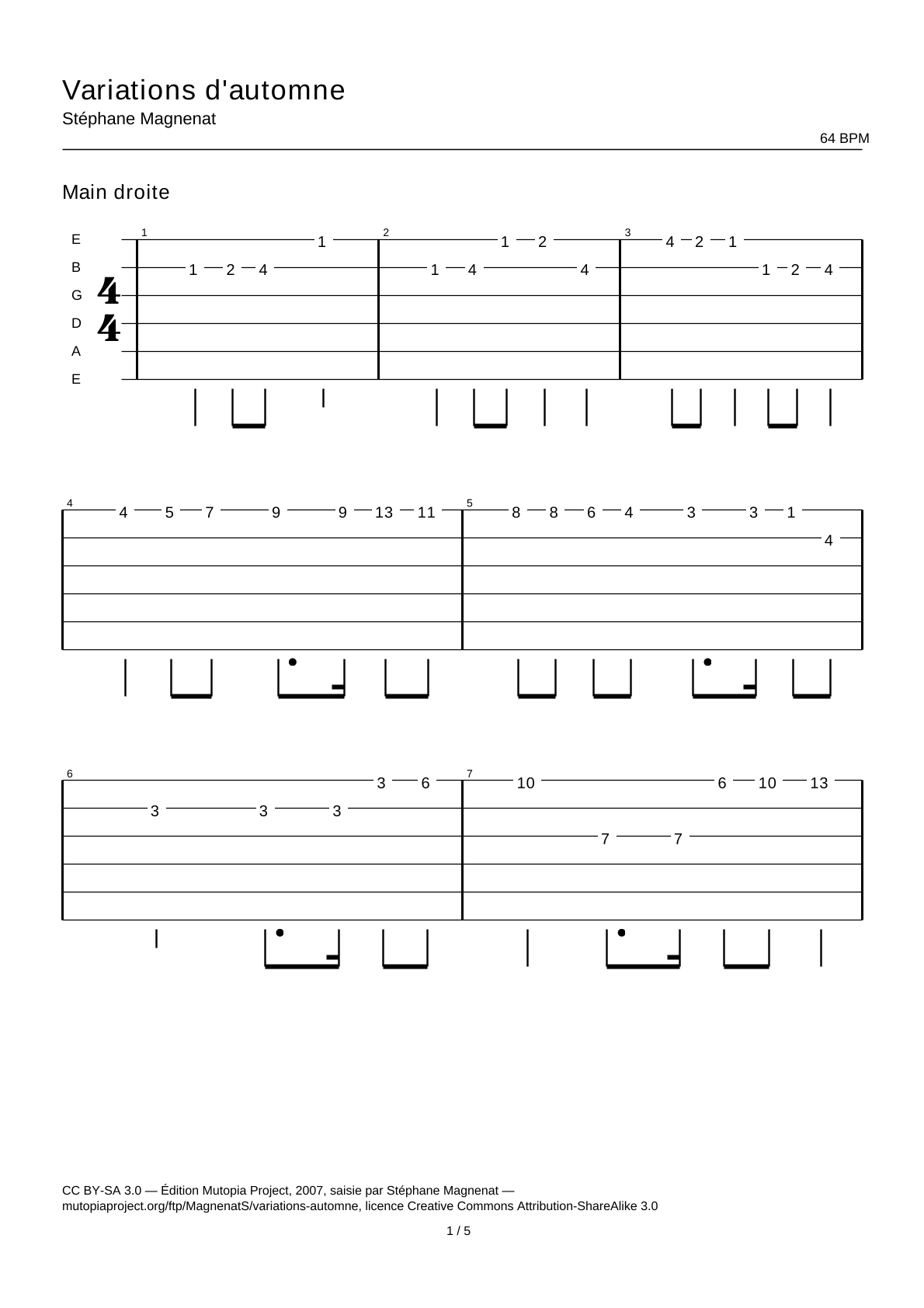 Variations d'automne — Guitar Tab