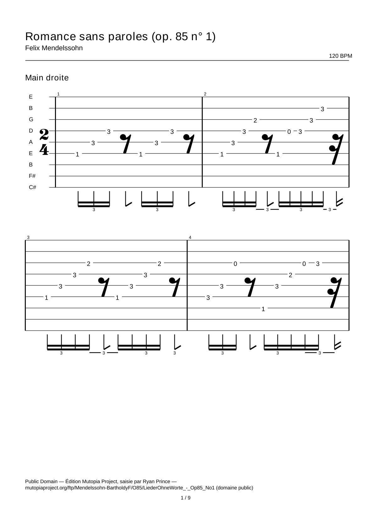 Song without Words (Op. 85 No. 1) — Guitar Tab