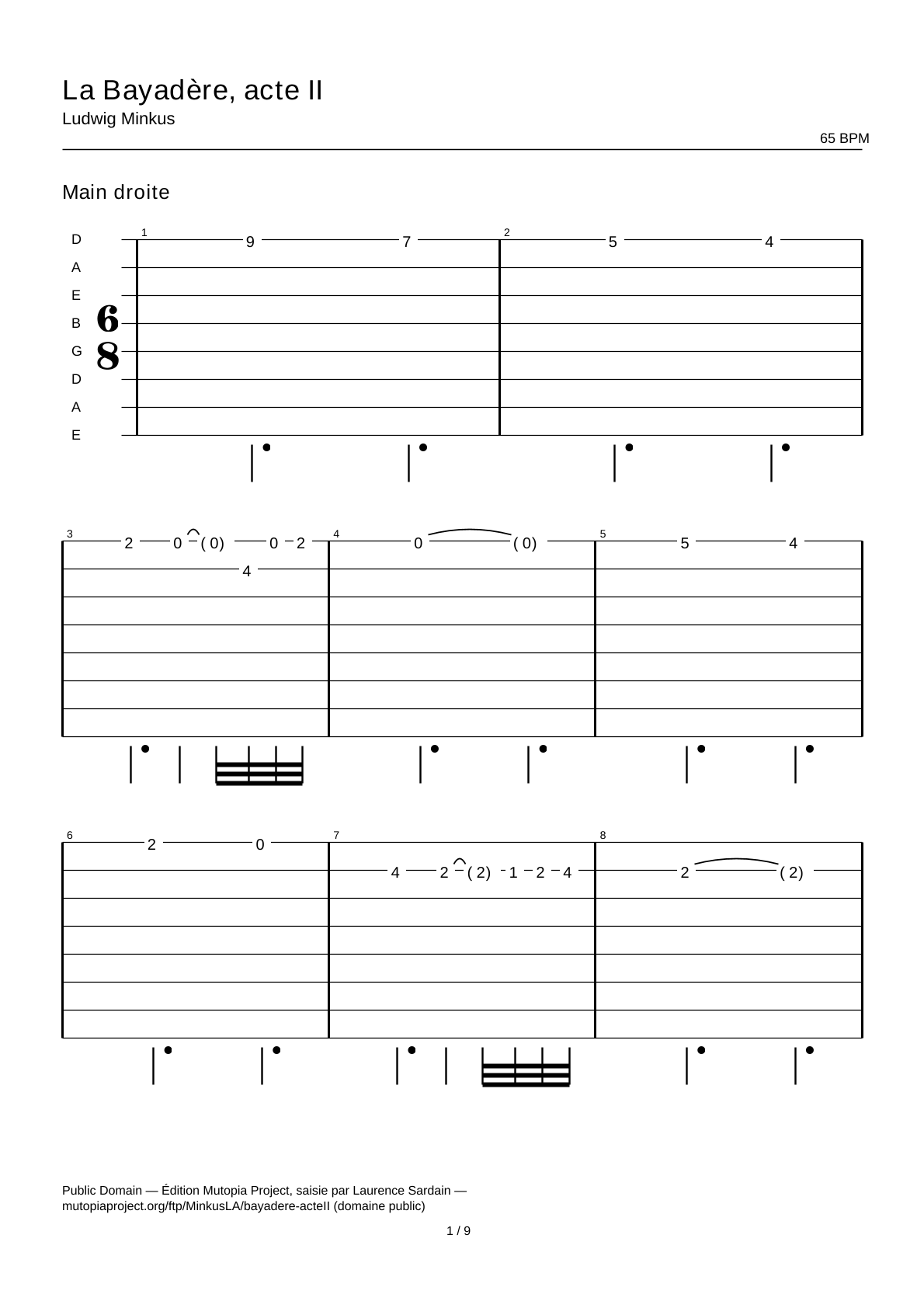 La Bayadère, acto II — Tablatura de guitarra