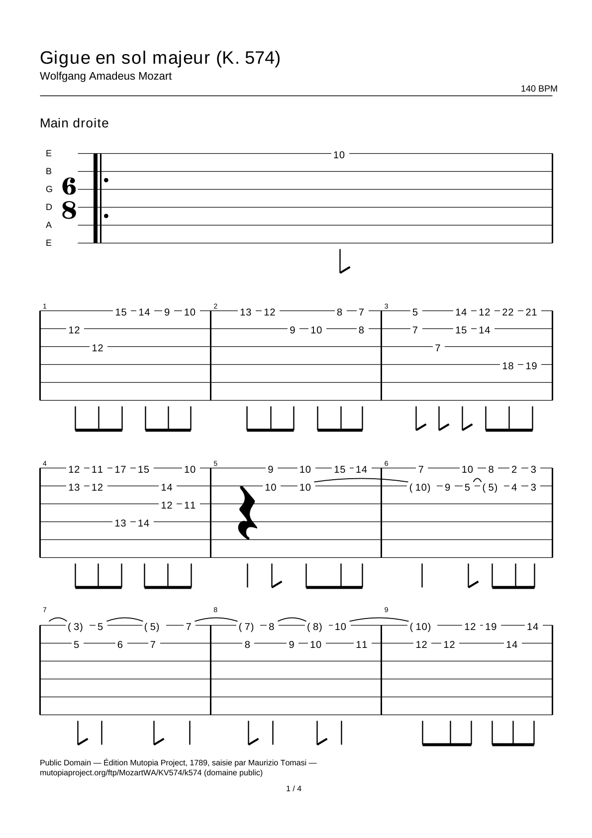 Gigue in G major (K. 574) — Guitar Tab