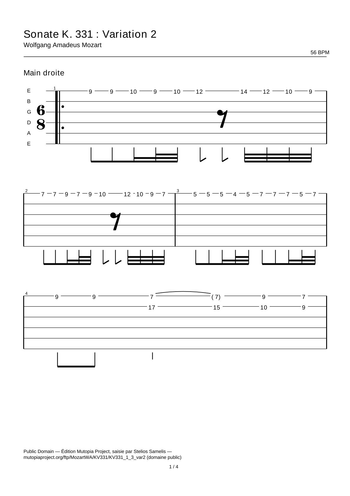 Sonata K. 331: Variation 2 — Guitar Tab