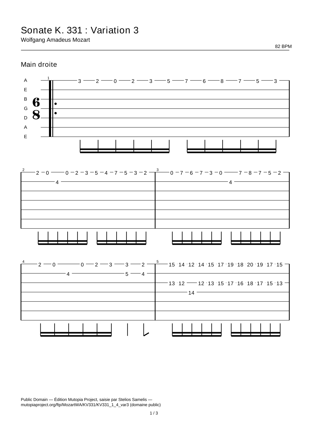 Sonata K. 331: Variation 3 — Guitar Tab