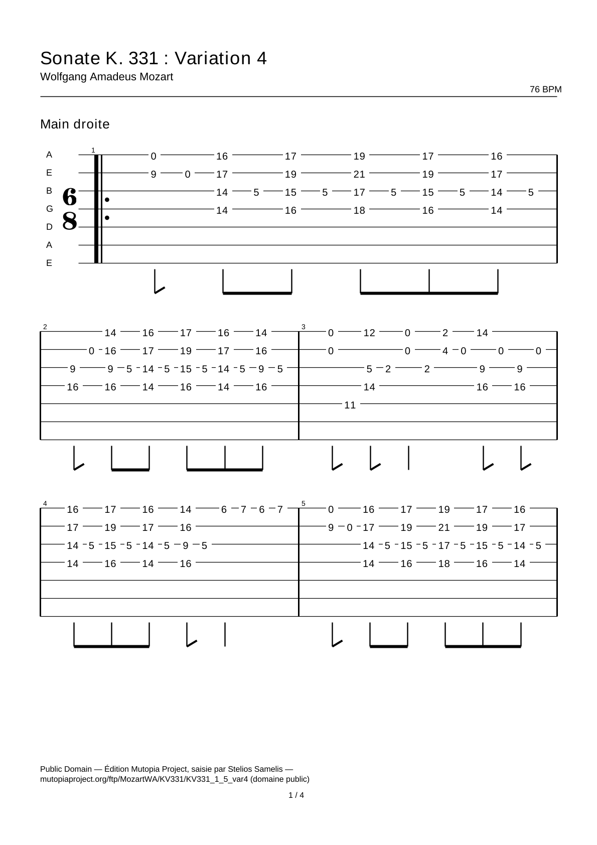 Sonata K. 331: Variation 4 — Guitar Tab