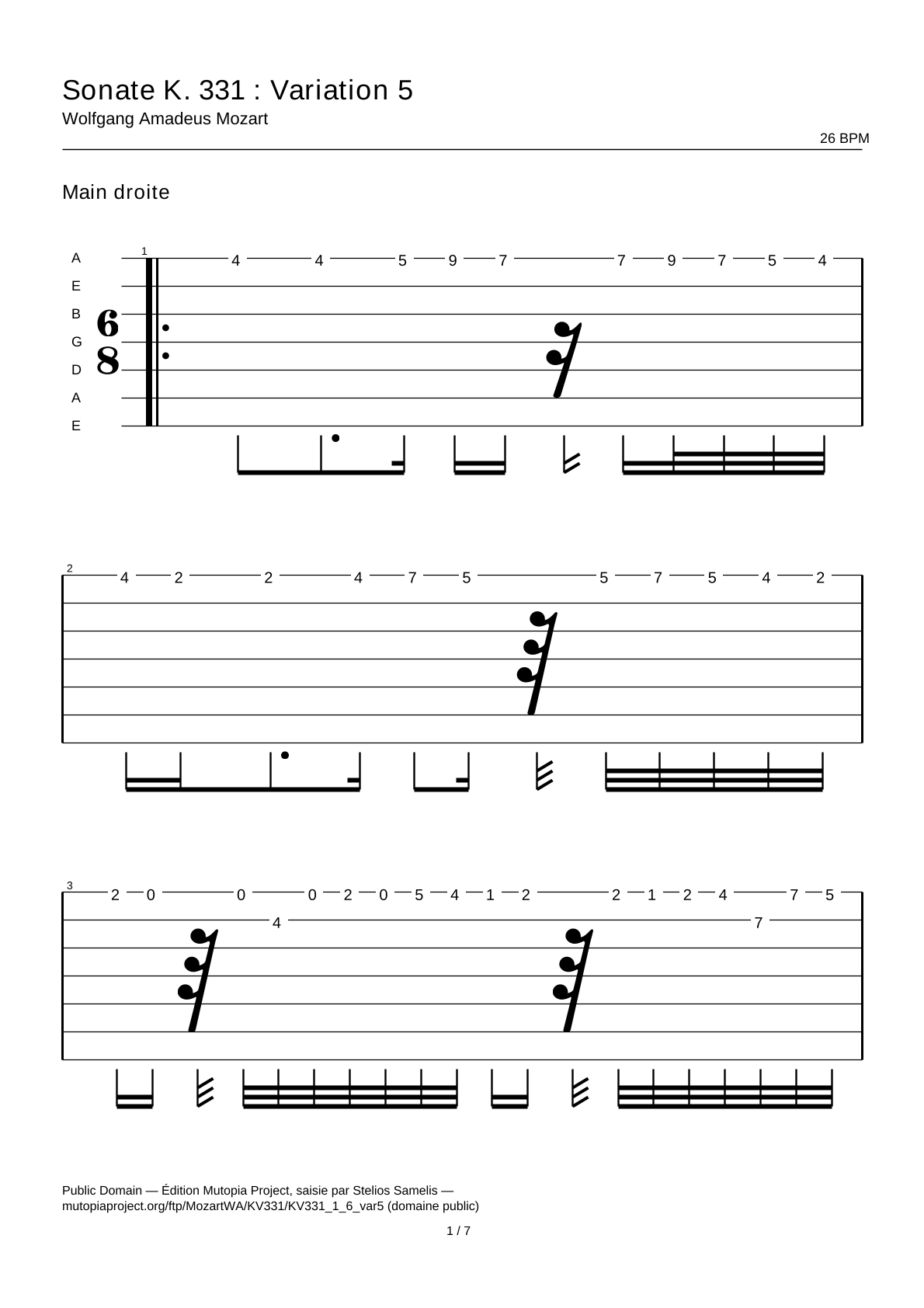 Sonata K. 331: Variation 5 — Guitar Tab