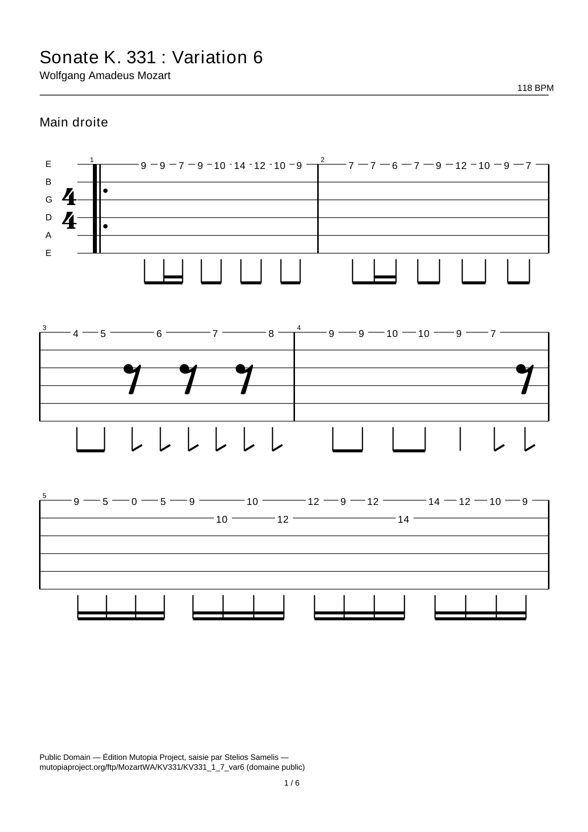 Sonata K. 331: Variation 6 — Guitar Tab