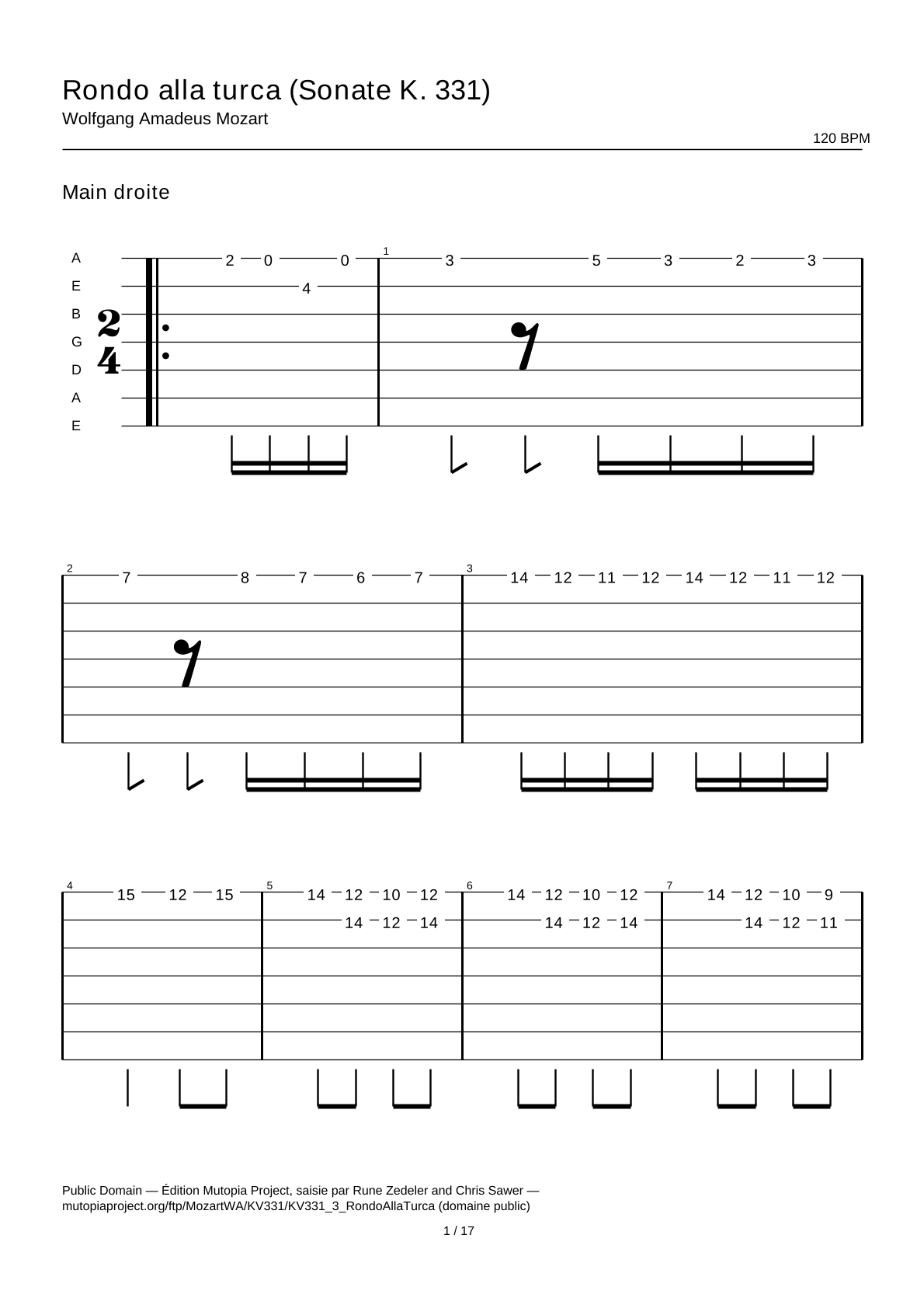Rondo alla turca (Sonata K. 331) — Guitar Tab