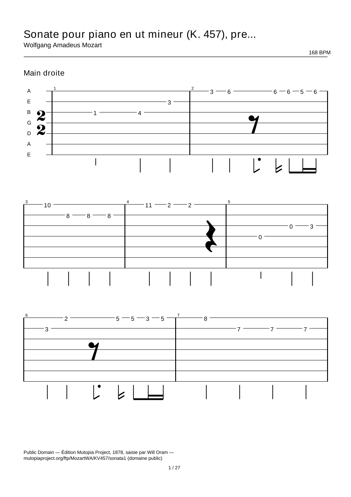 Piano Sonata in C minor (K. 457), first movement — Guitar Tab