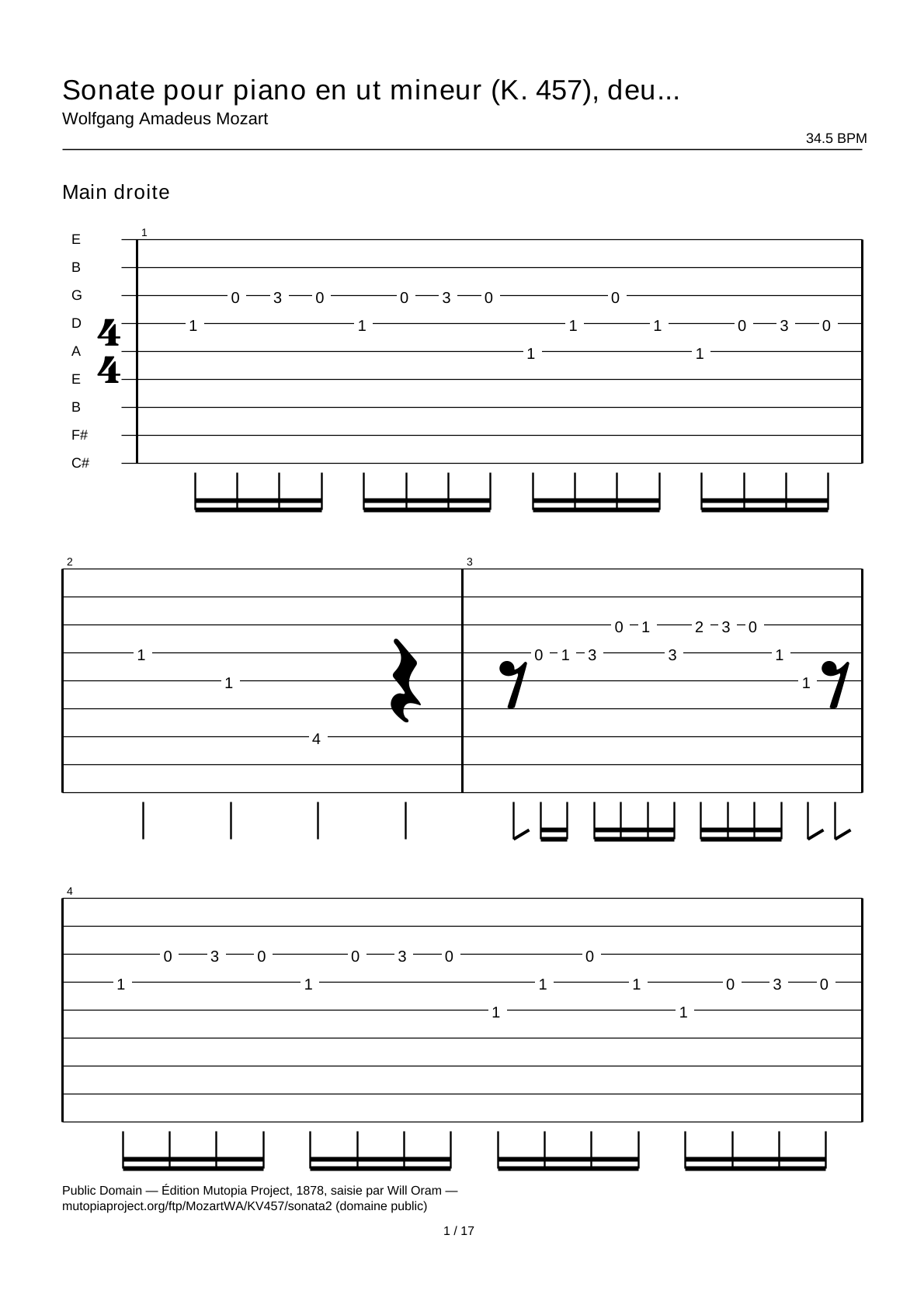 Piano Sonata in C minor (K. 457), second movement — Guitar Tab