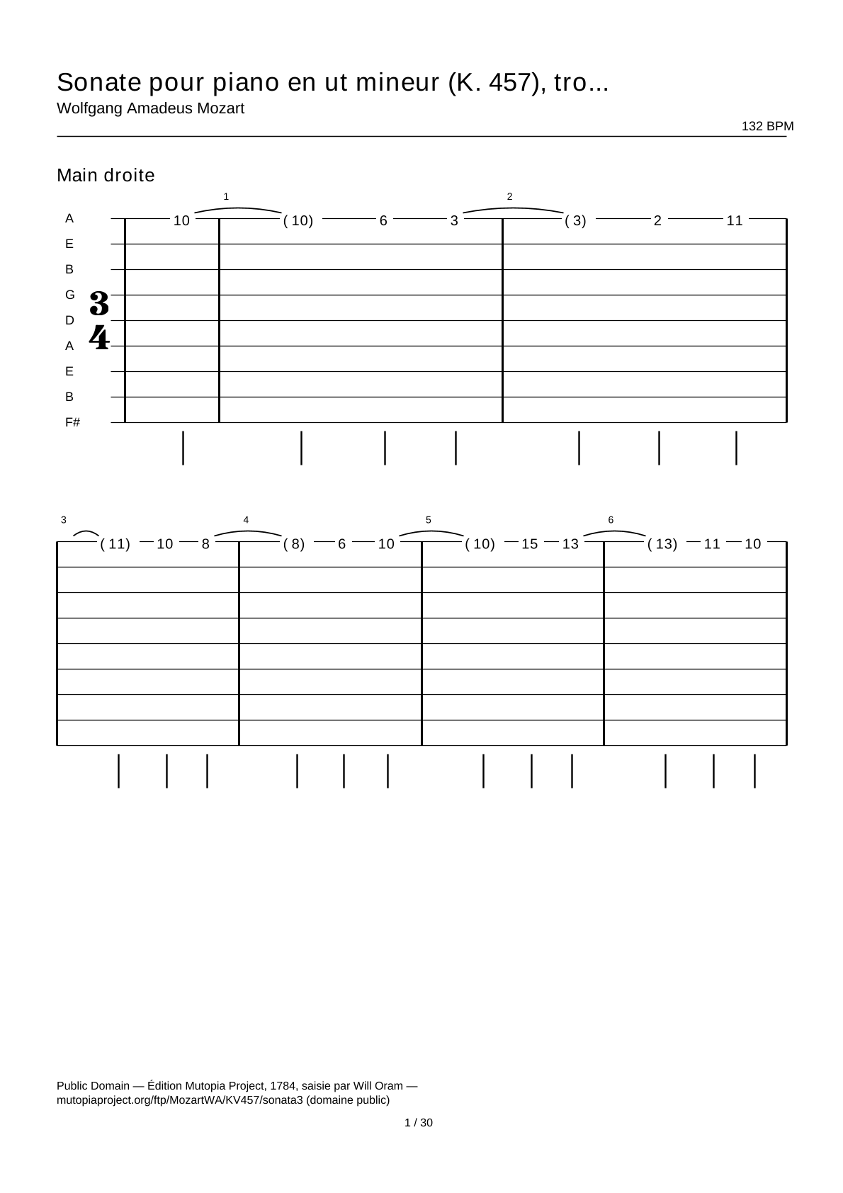 Piano Sonata in C minor (K. 457), third movement — Guitar Tab