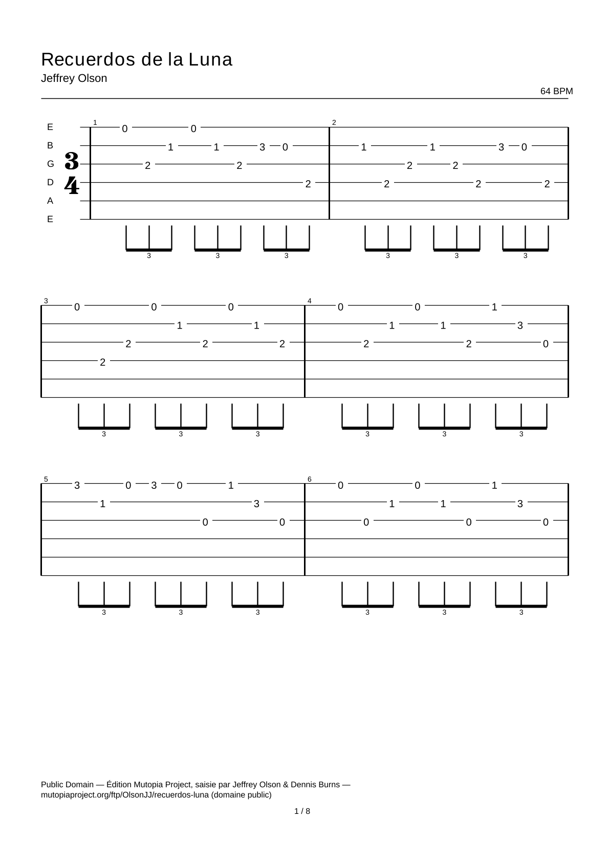 Recuerdos de la Luna — Guitar Tab