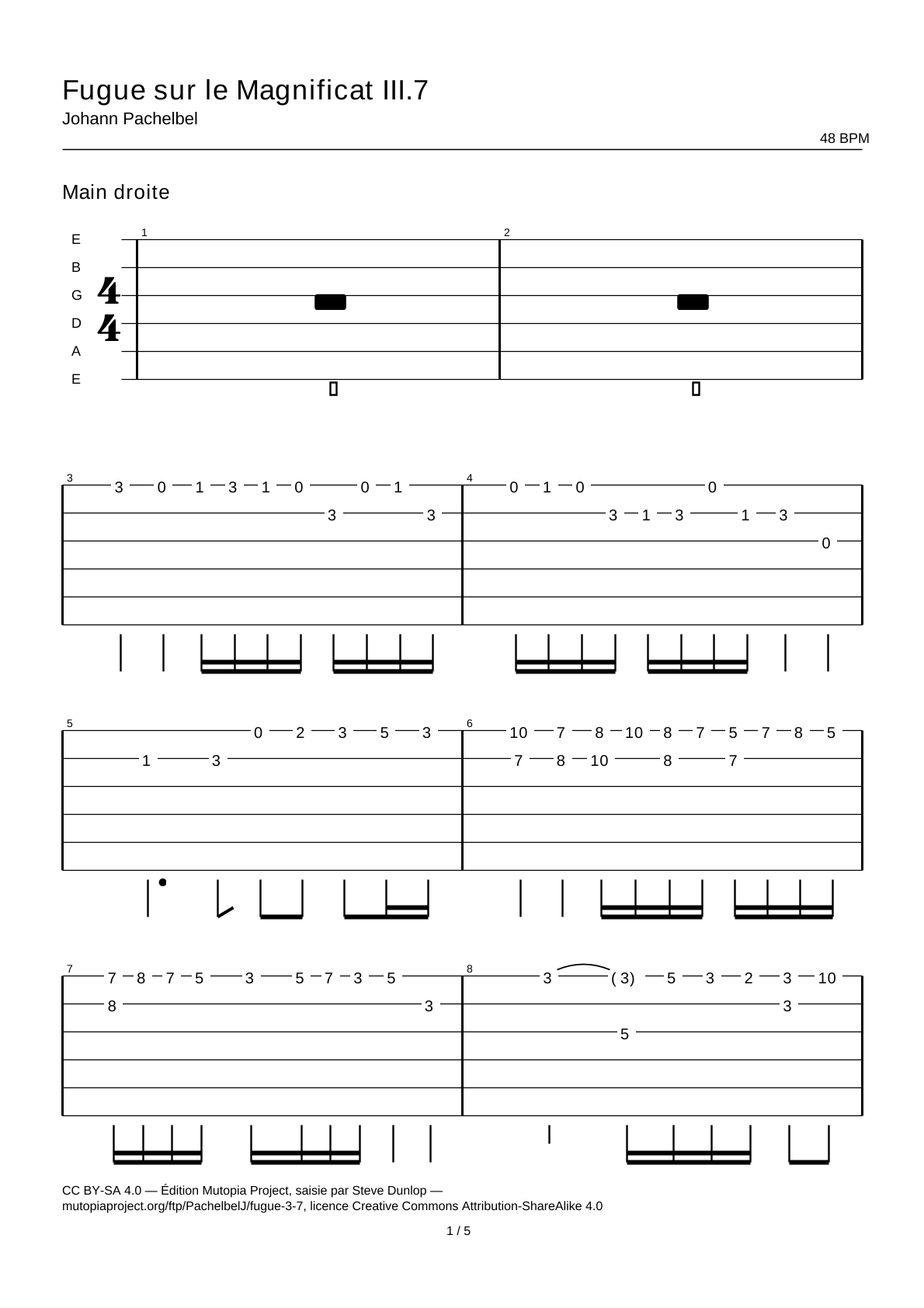 Fugue sur le Magnificat III.7 — Tablature guitare