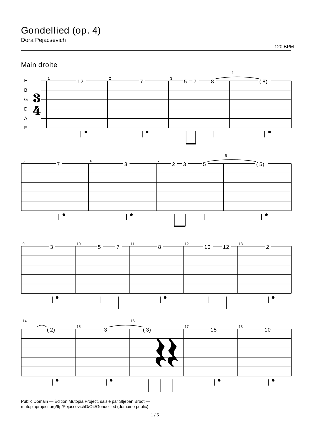 Gondellied (op. 4) — Tablatura de guitarra