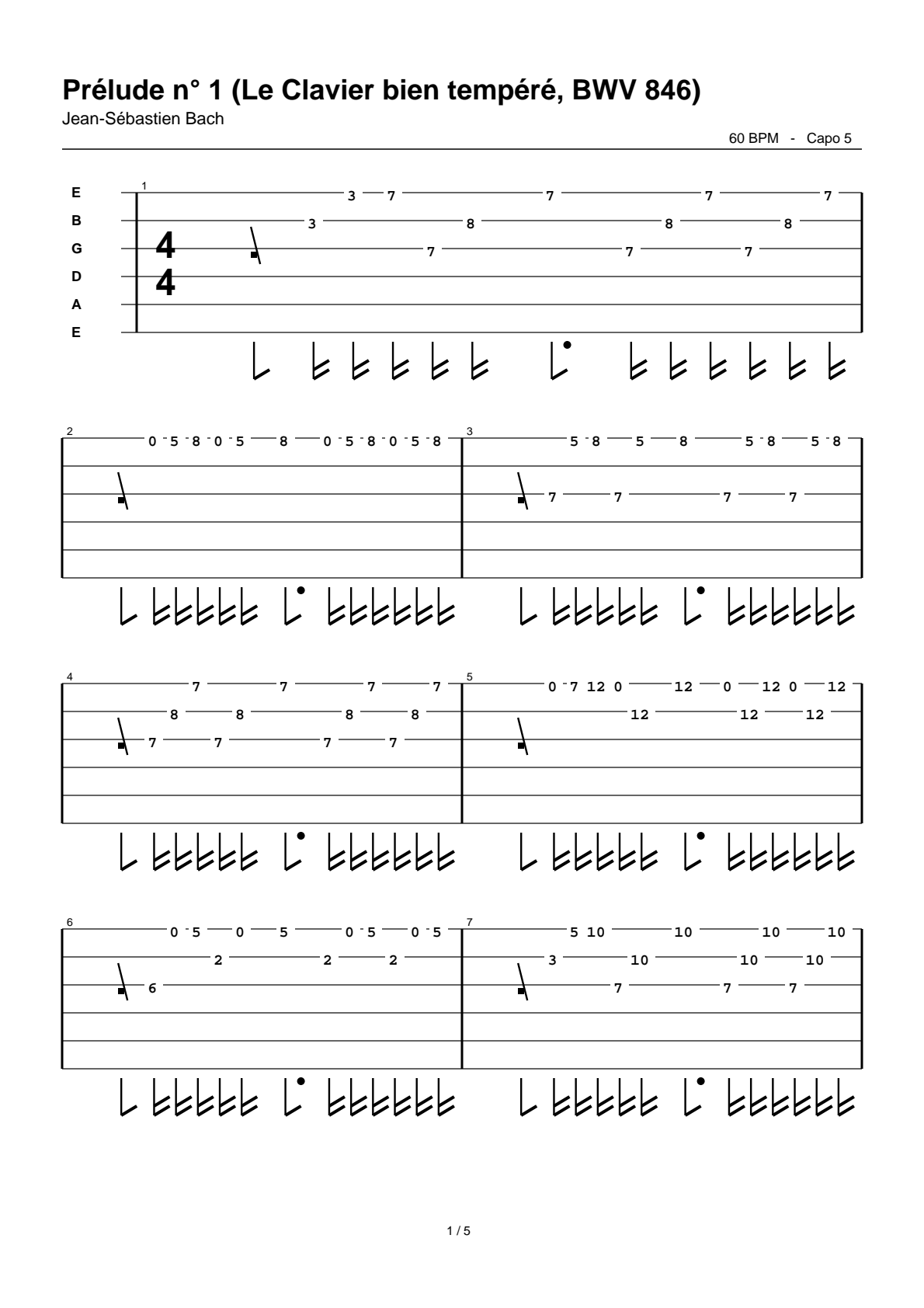 Prélude n° 1 (Le Clavier bien tempéré, BWV 846) — Guitar Tab