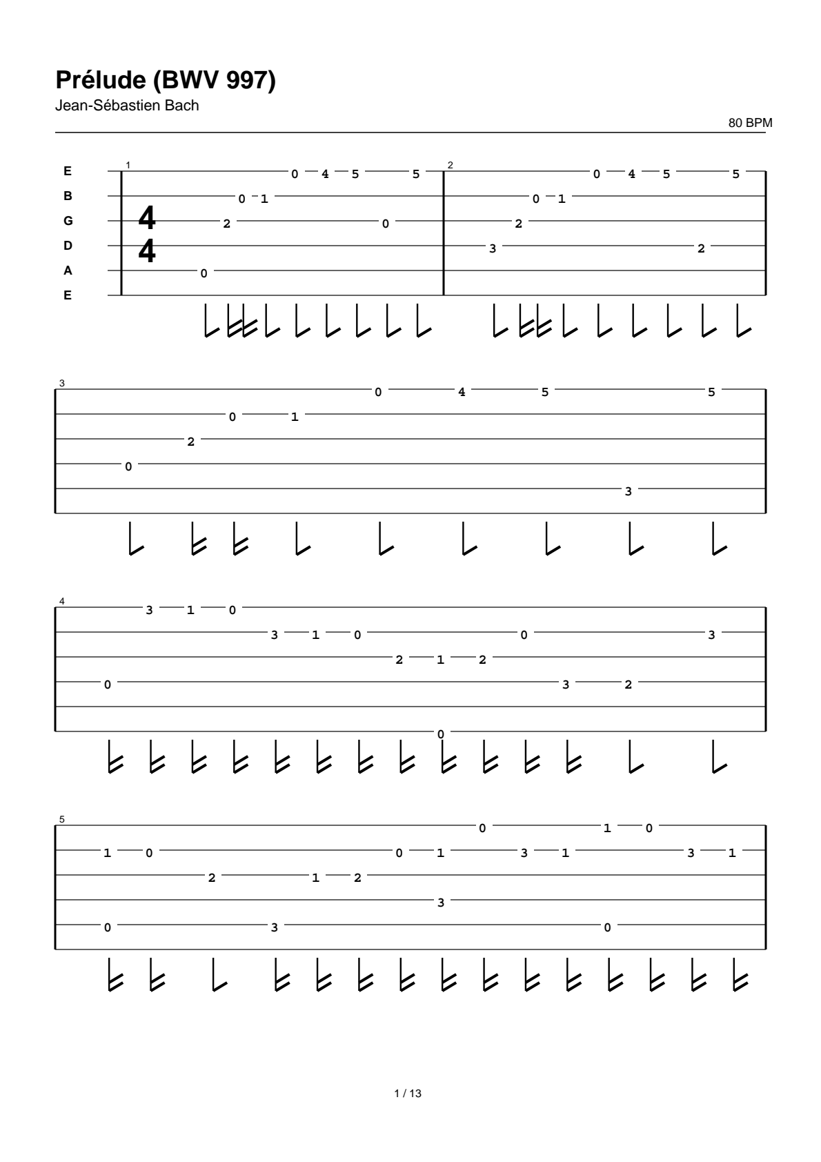 Prélude (BWV 997) — Guitar Tab