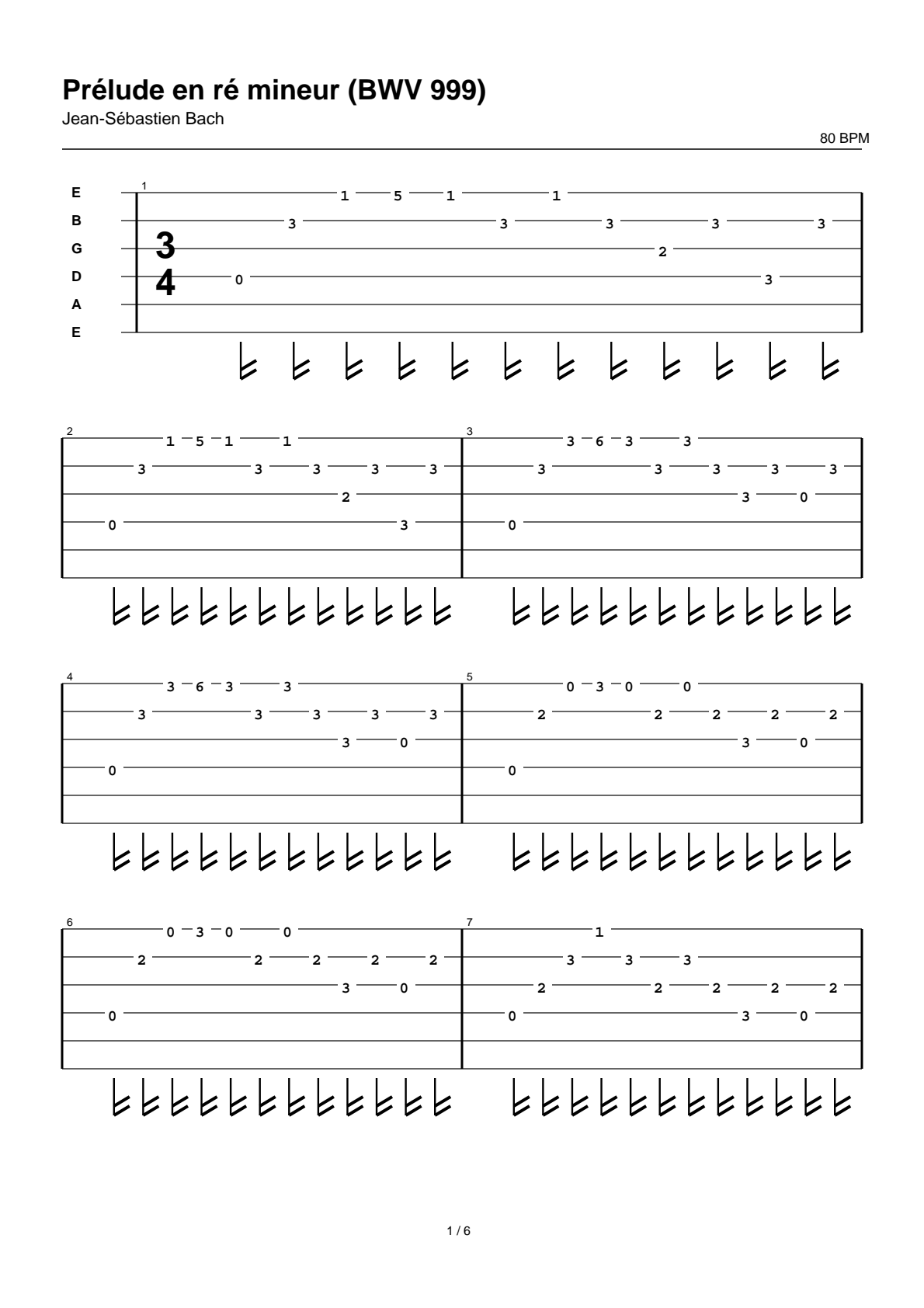 Prélude en ré mineur (BWV 999) — Guitar Tab
