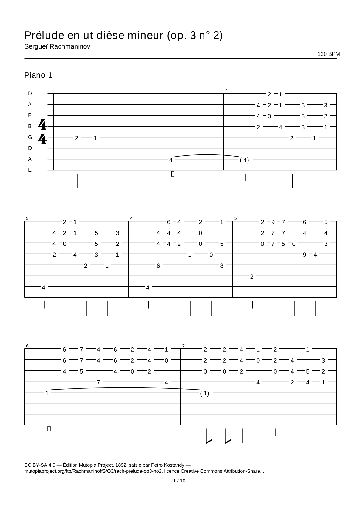 Prelude in C-sharp minor (Op. 3 No. 2) — Guitar Tab