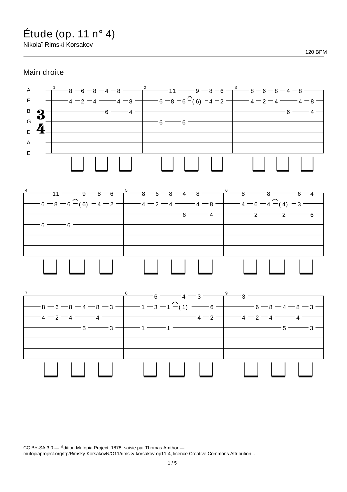 Étude (Op. 11 No. 4) — Guitar Tab