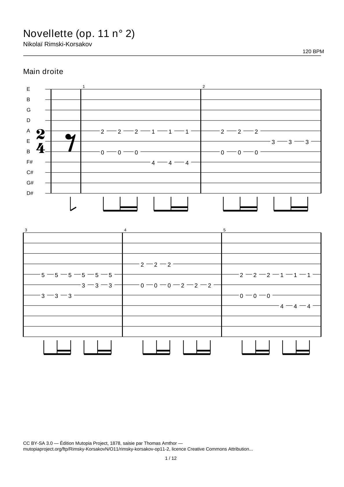 Novellette (Op. 11 No. 2) — Guitar Tab