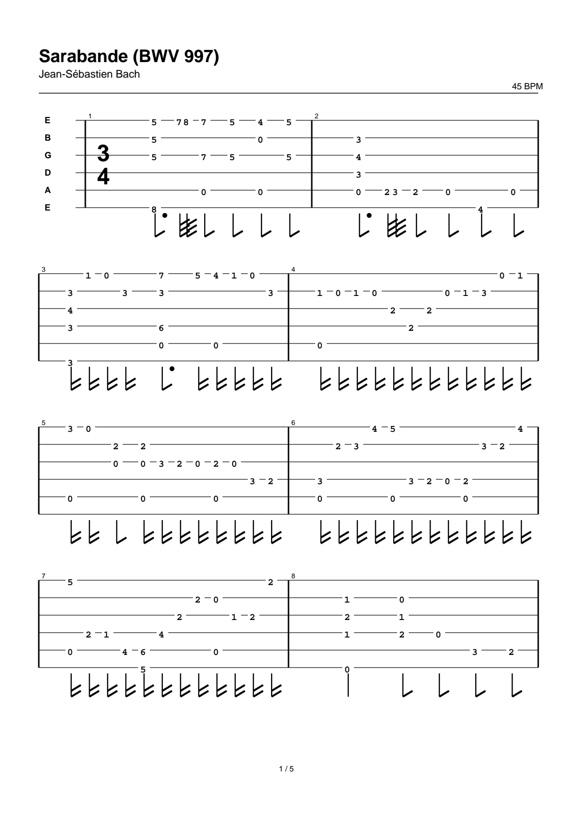 Sarabande (BWV 997) — Guitar Tab