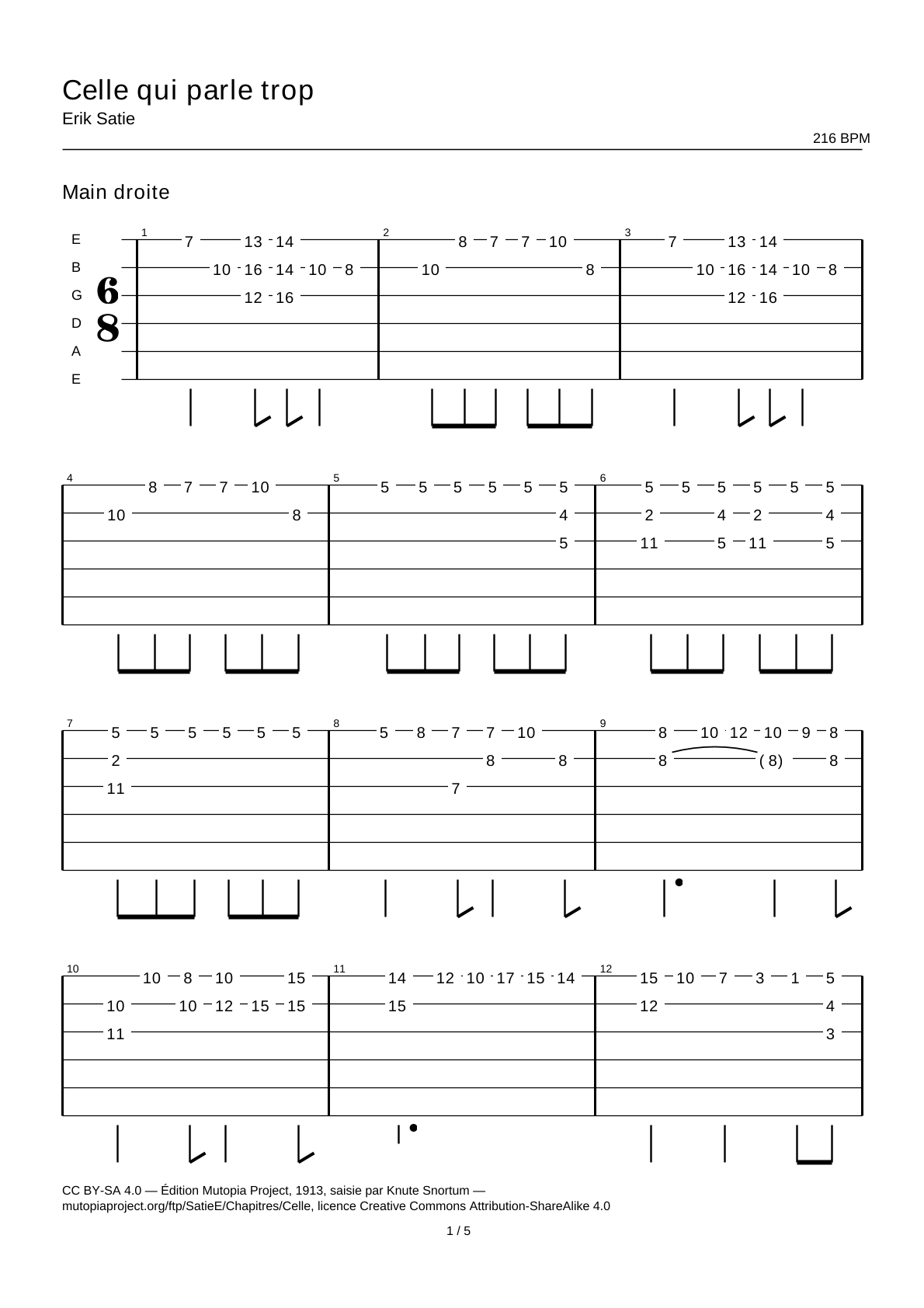 Celle qui parle trop — Tablatura de guitarra